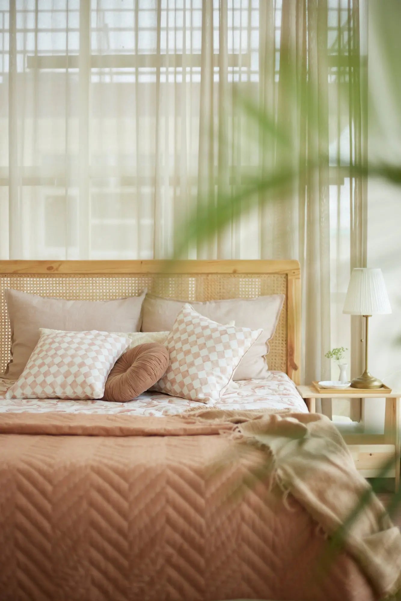 Checker Blush Linen Cushion Cover SanctuaryLiving