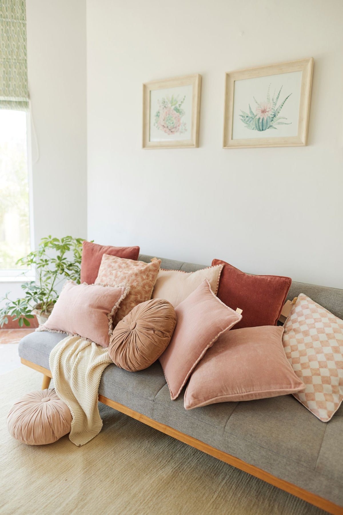 Checker Blush Linen Cushion Cover