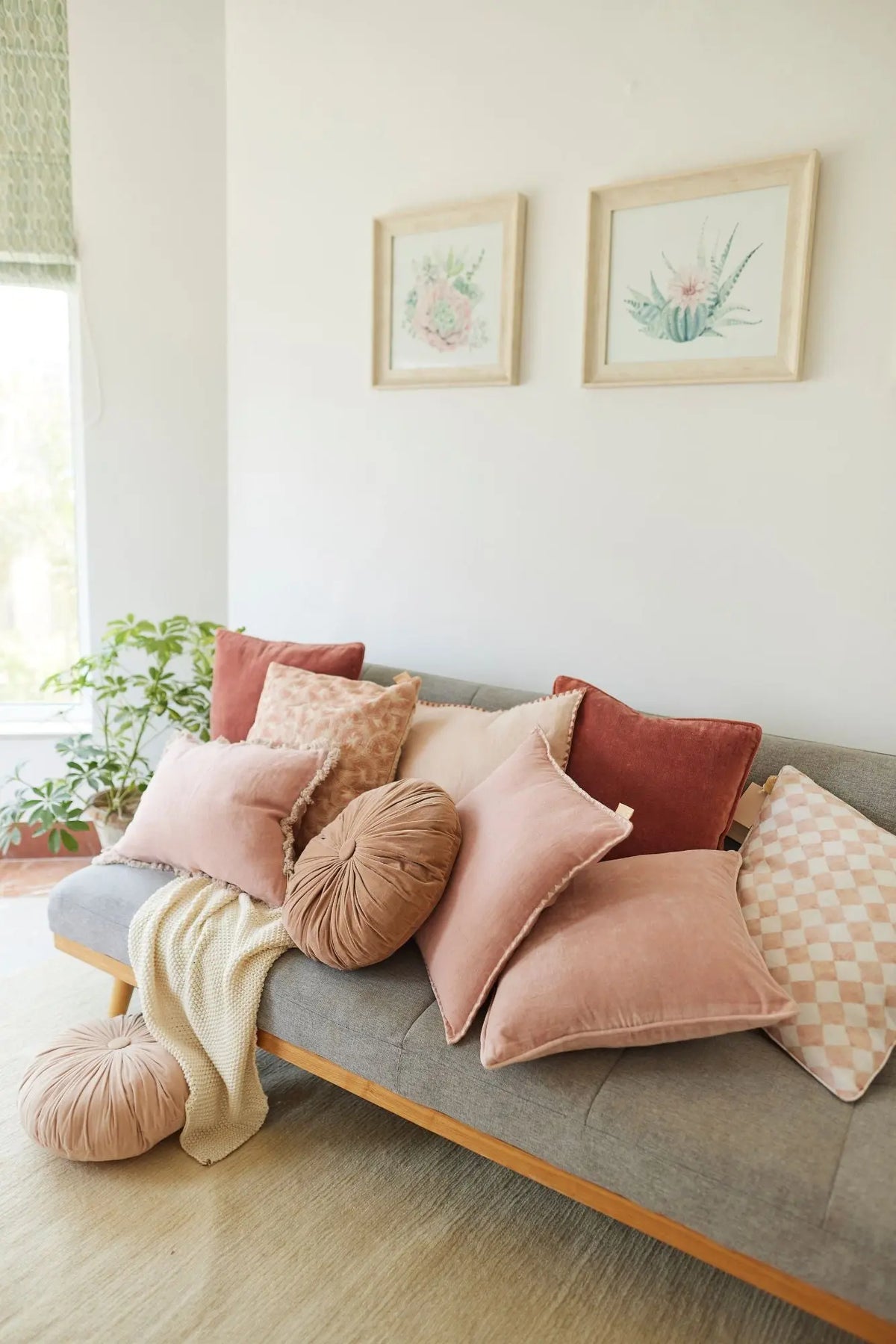 Checker Blush Linen Cushion Cover SanctuaryLiving