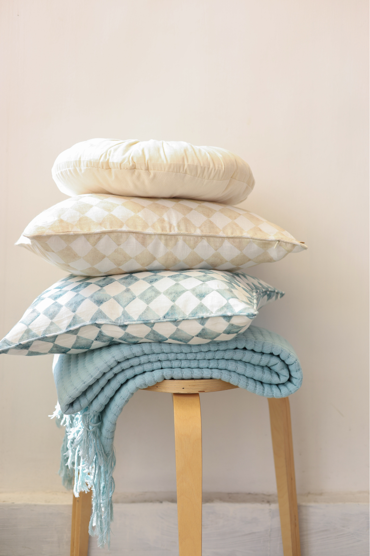 Checker Blue Linen Cushion Cover