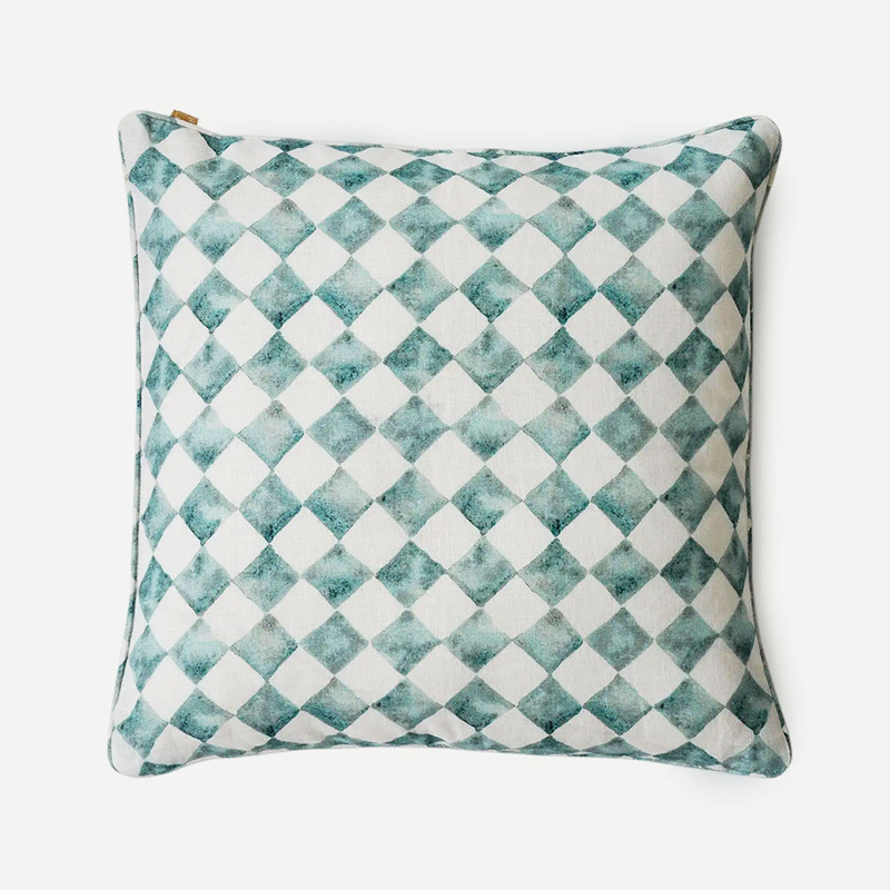Checker Blue Linen Cushion Cover