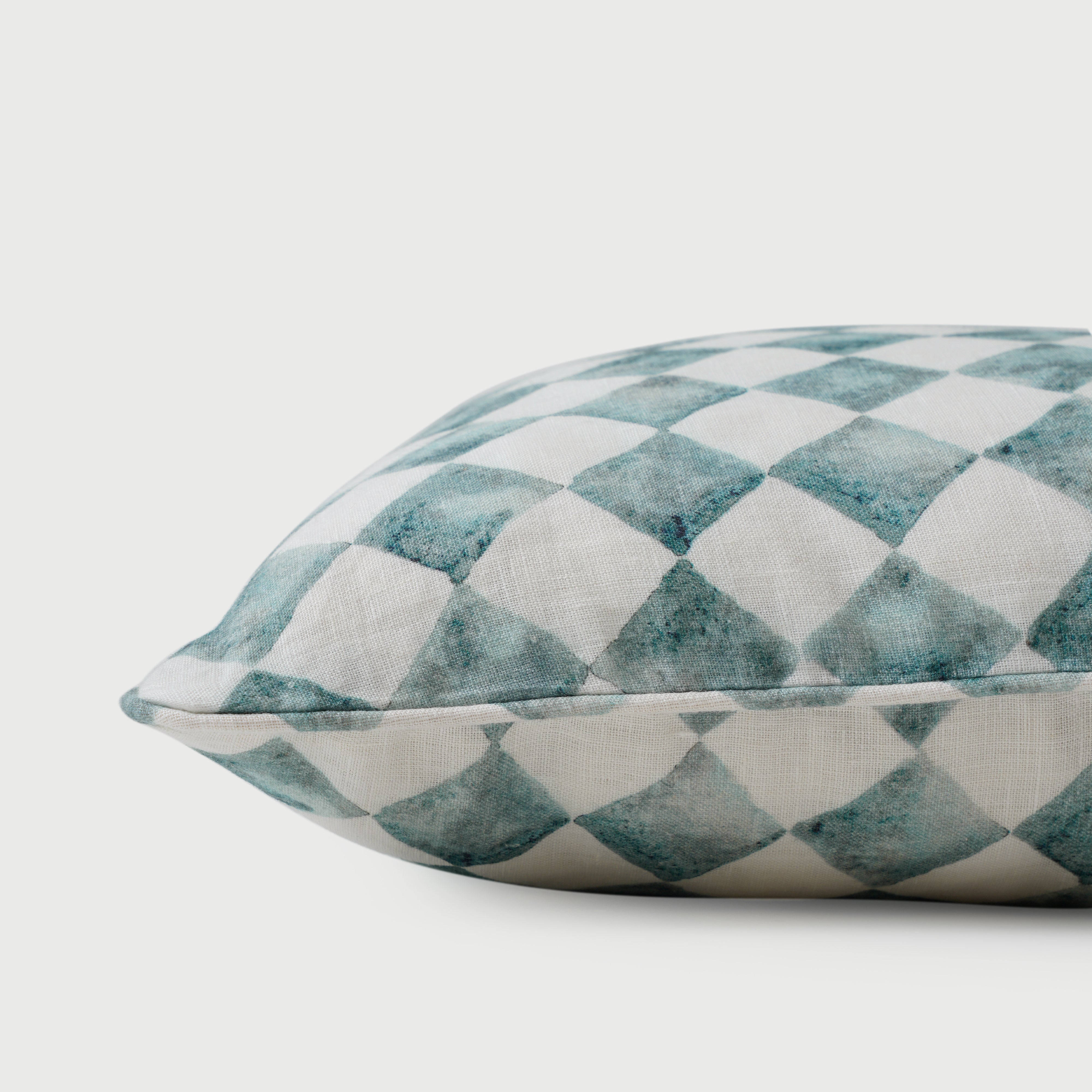 Checker Blue Linen Cushion Cover