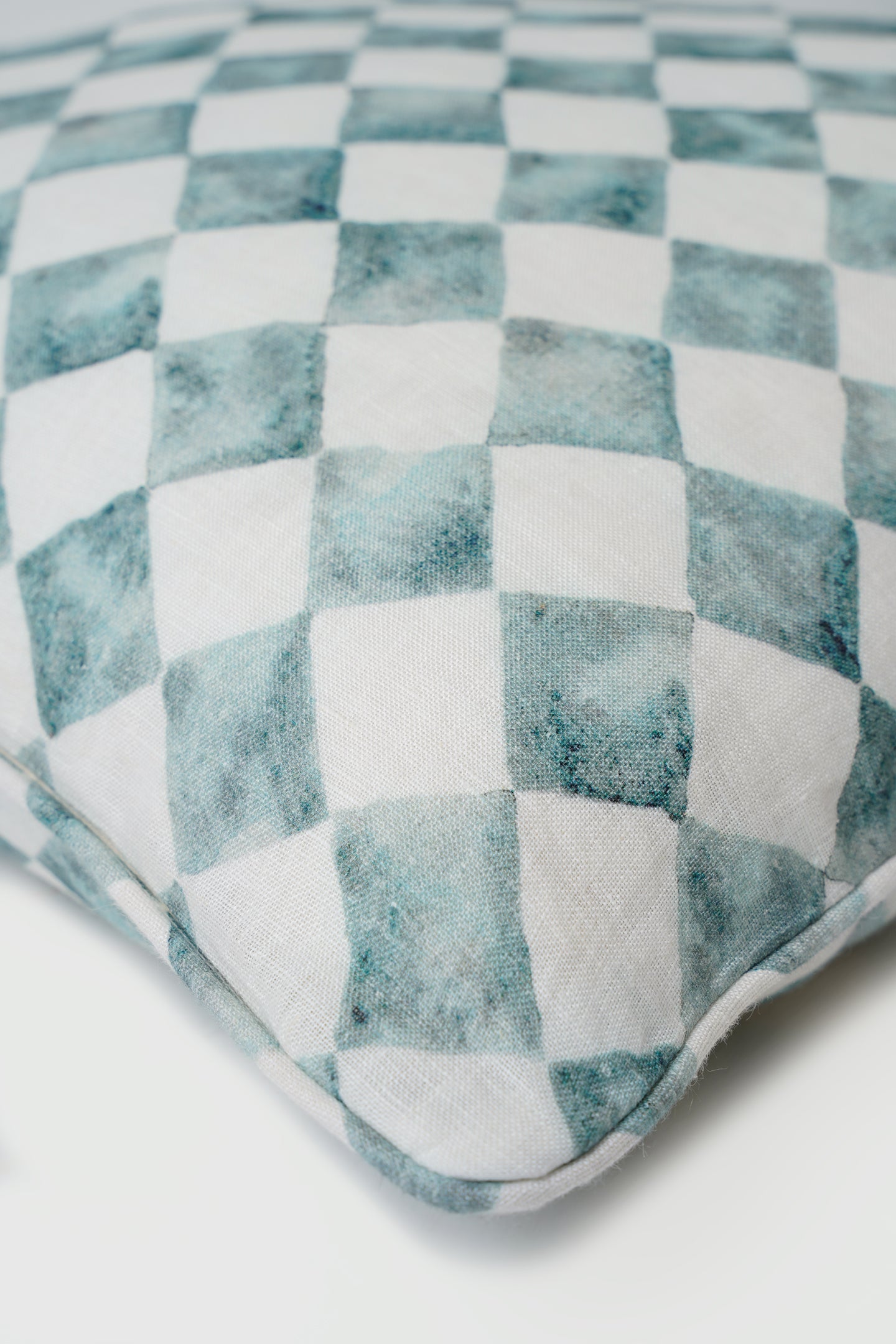 Checker Blue Linen Cushion Cover