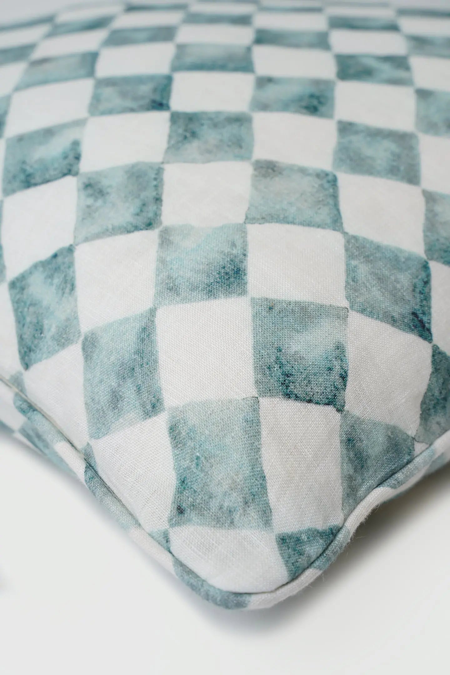 Checker Blue Linen Cushion Cover SanctuaryLiving