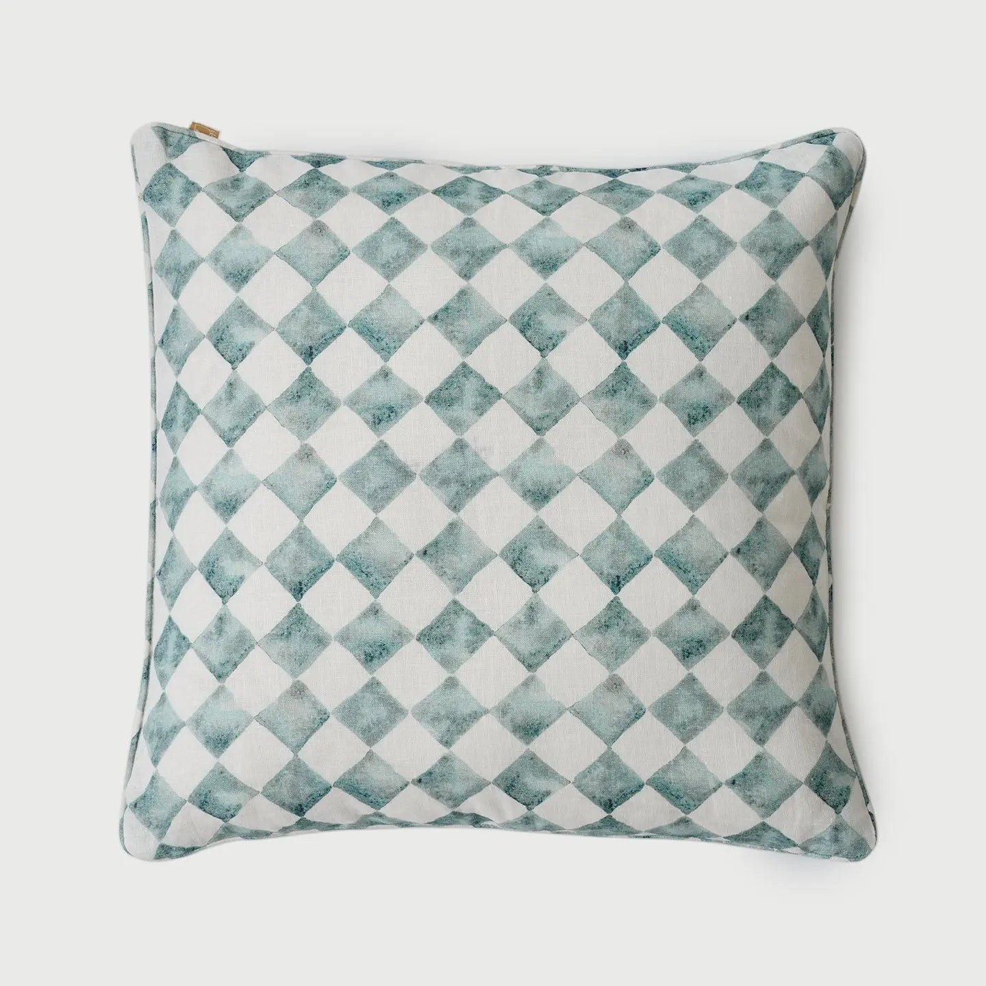 Checker Blue Linen Cushion Cover SanctuaryLiving