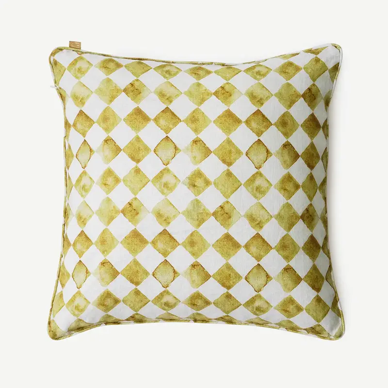Checker Ochre Linen Cushion Cover SanctuaryLiving