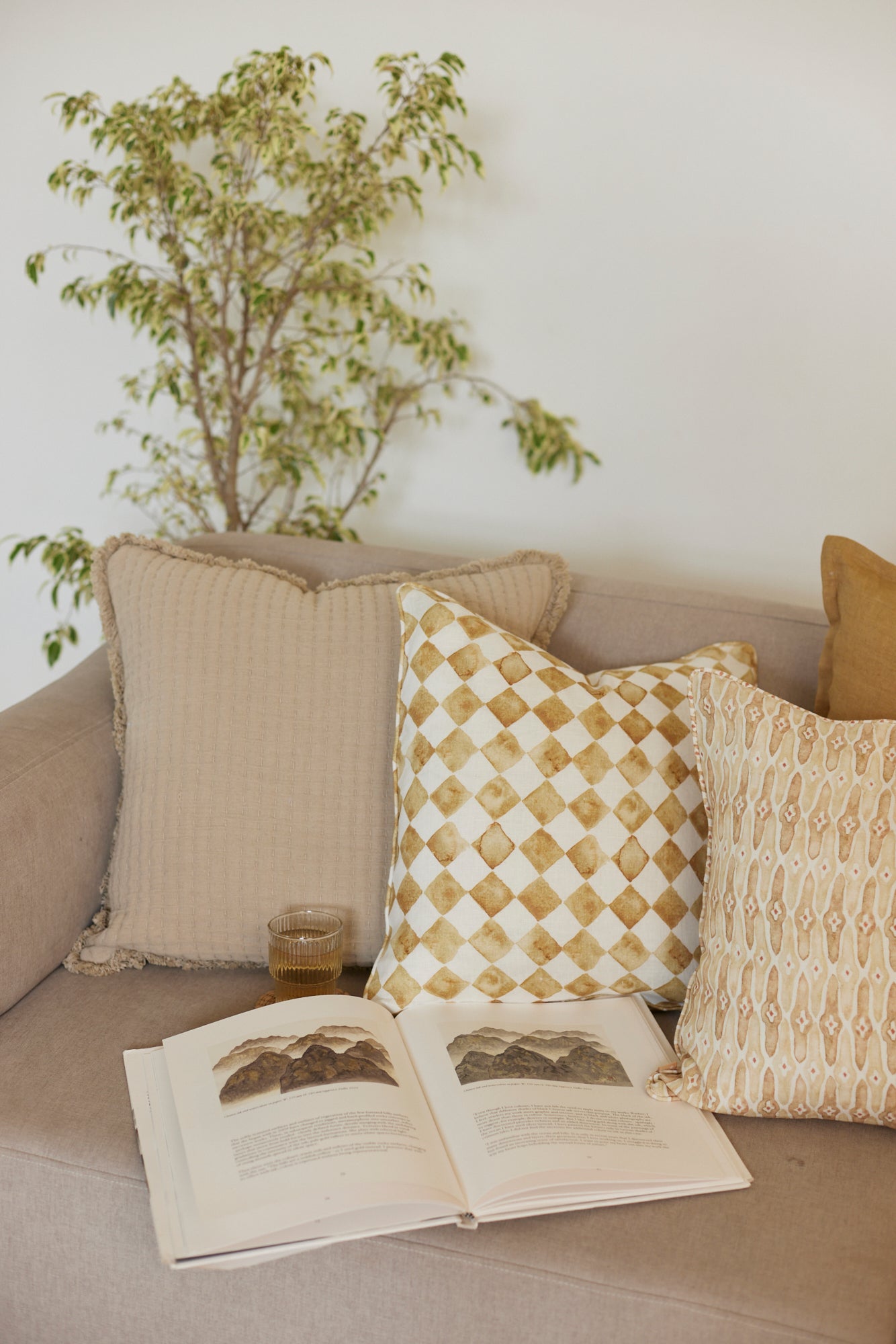Checker Ochre Linen Cushion Cover