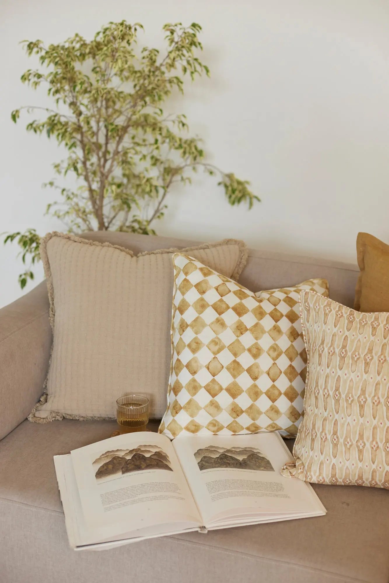 Checker Ochre Linen Cushion Cover SanctuaryLiving