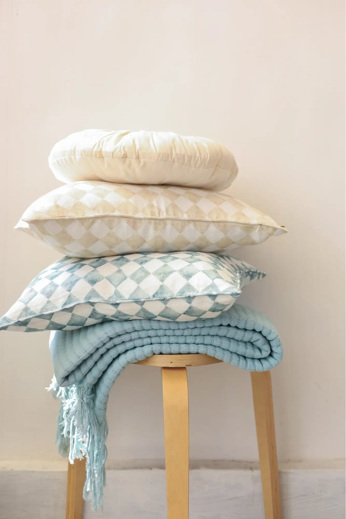Checker Beige Linen Cushion Cover SanctuaryLiving