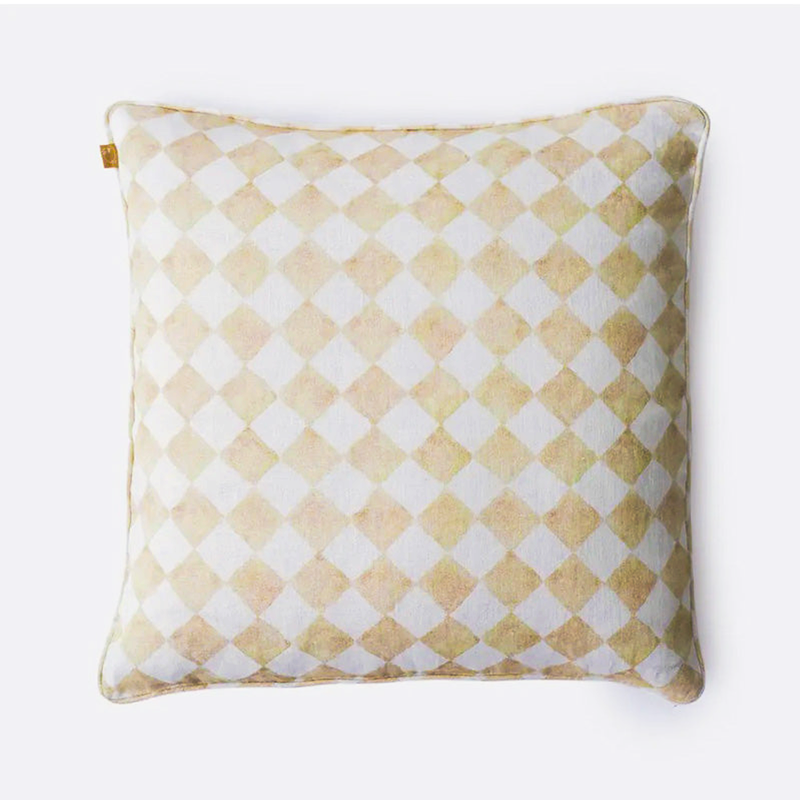 Checker Beige Linen Cushion Cover