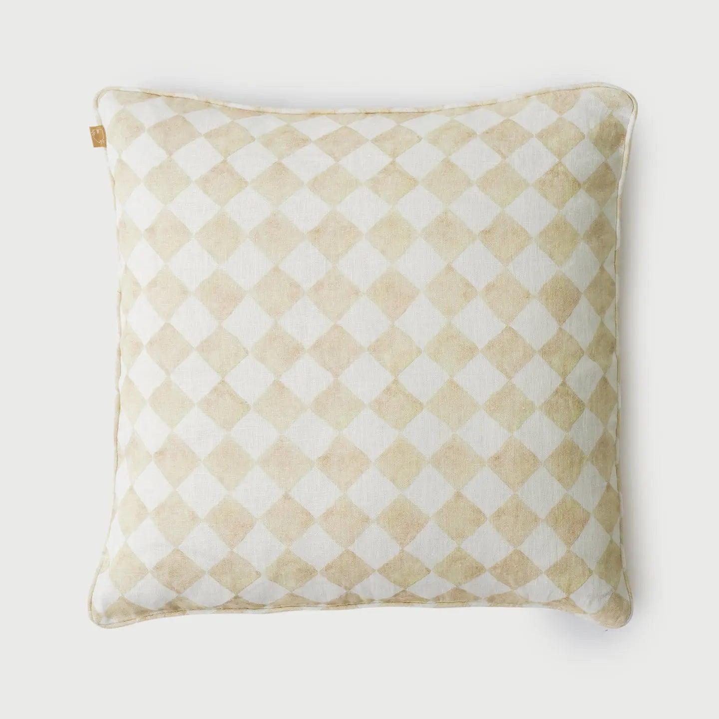 Checker Beige Linen Cushion Cover SanctuaryLiving