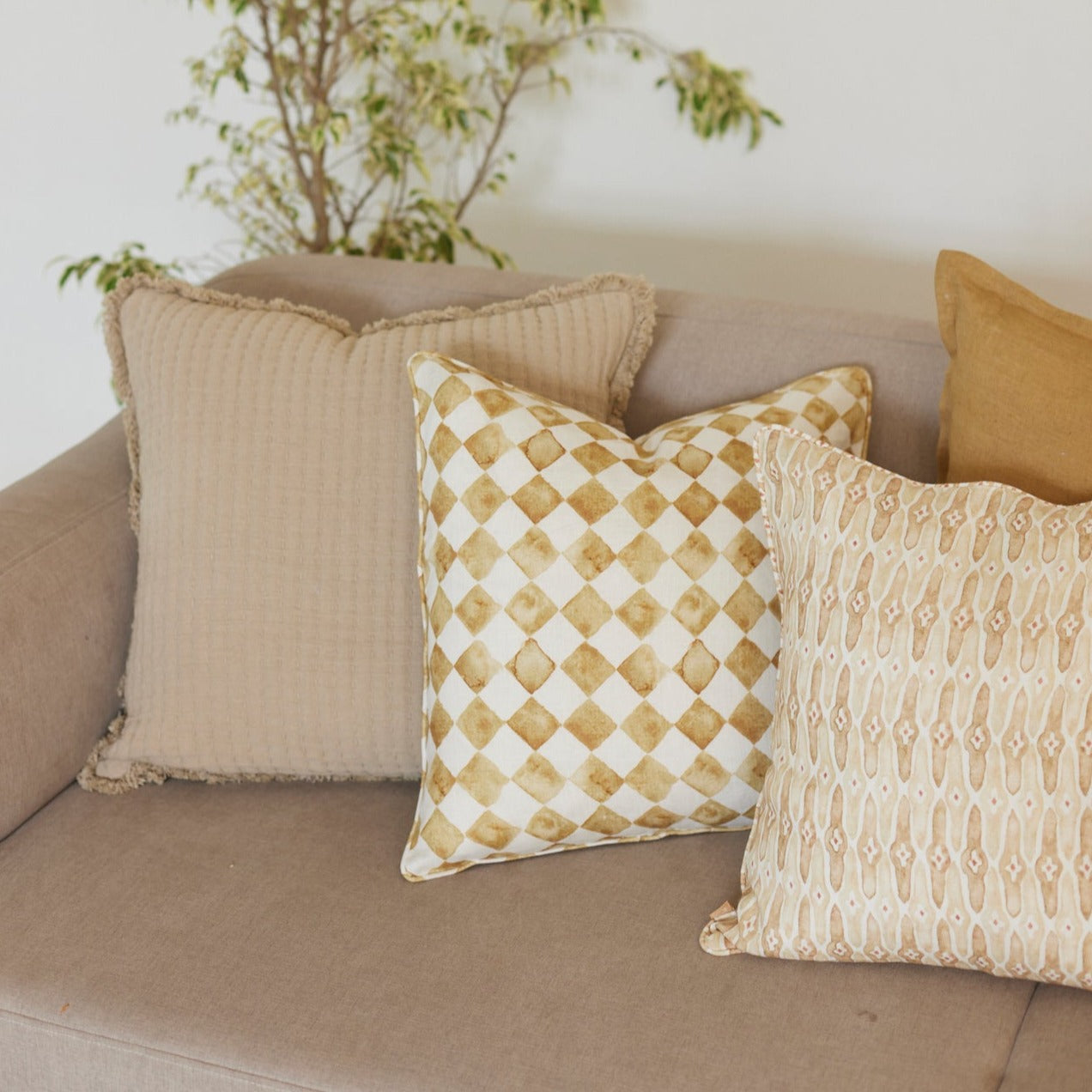 Mosaic Sand Oblong Linen Cushion Cover