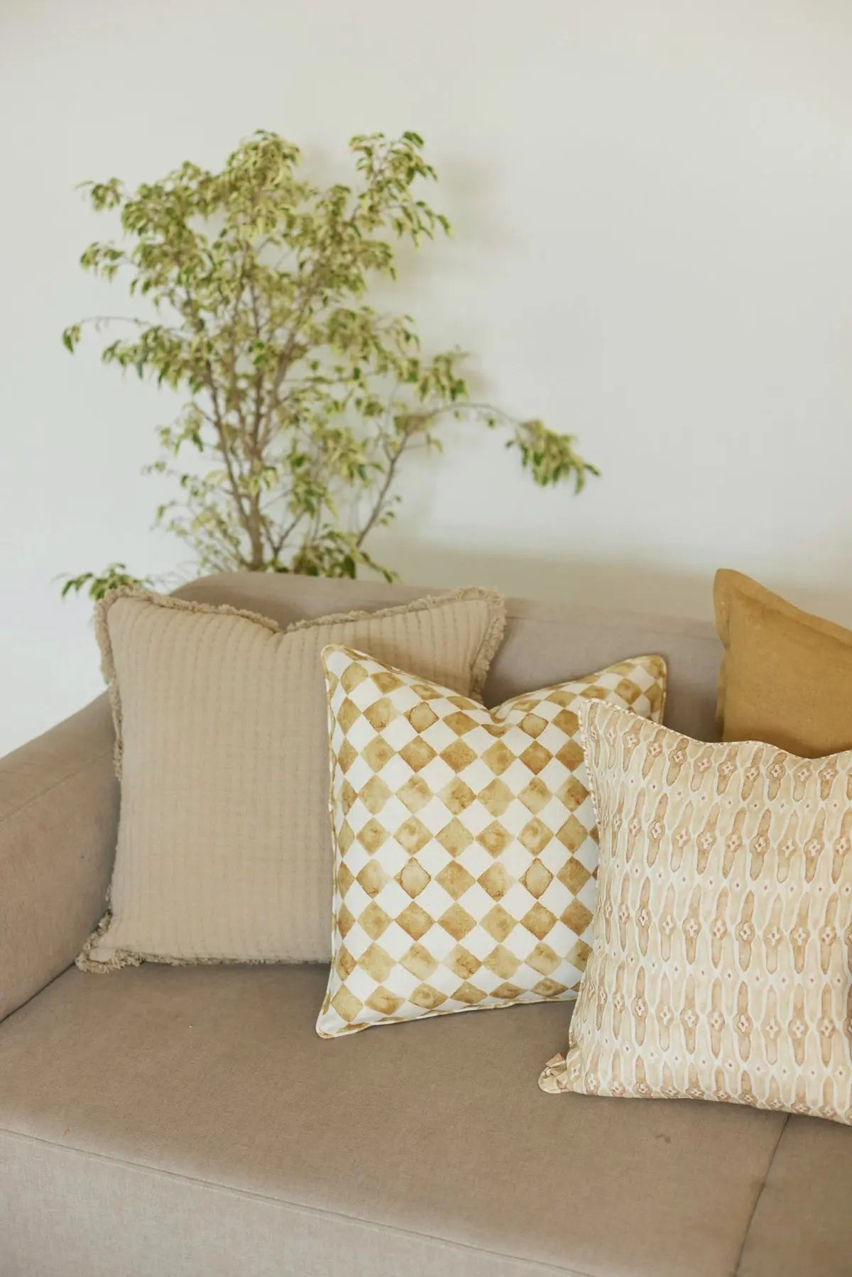 Trail Beige Cotton Cushion Cover SanctuaryLiving