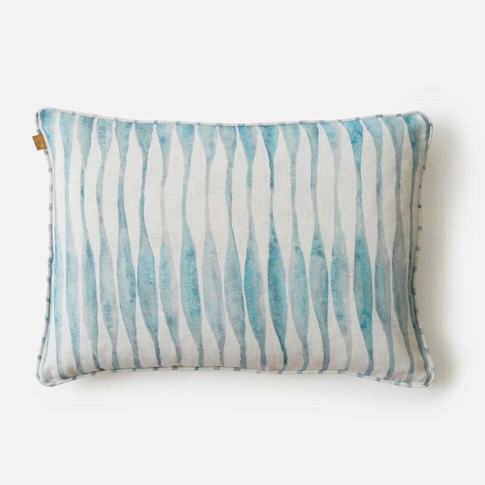Ripple Blue Oblong Linen Cushion Cover