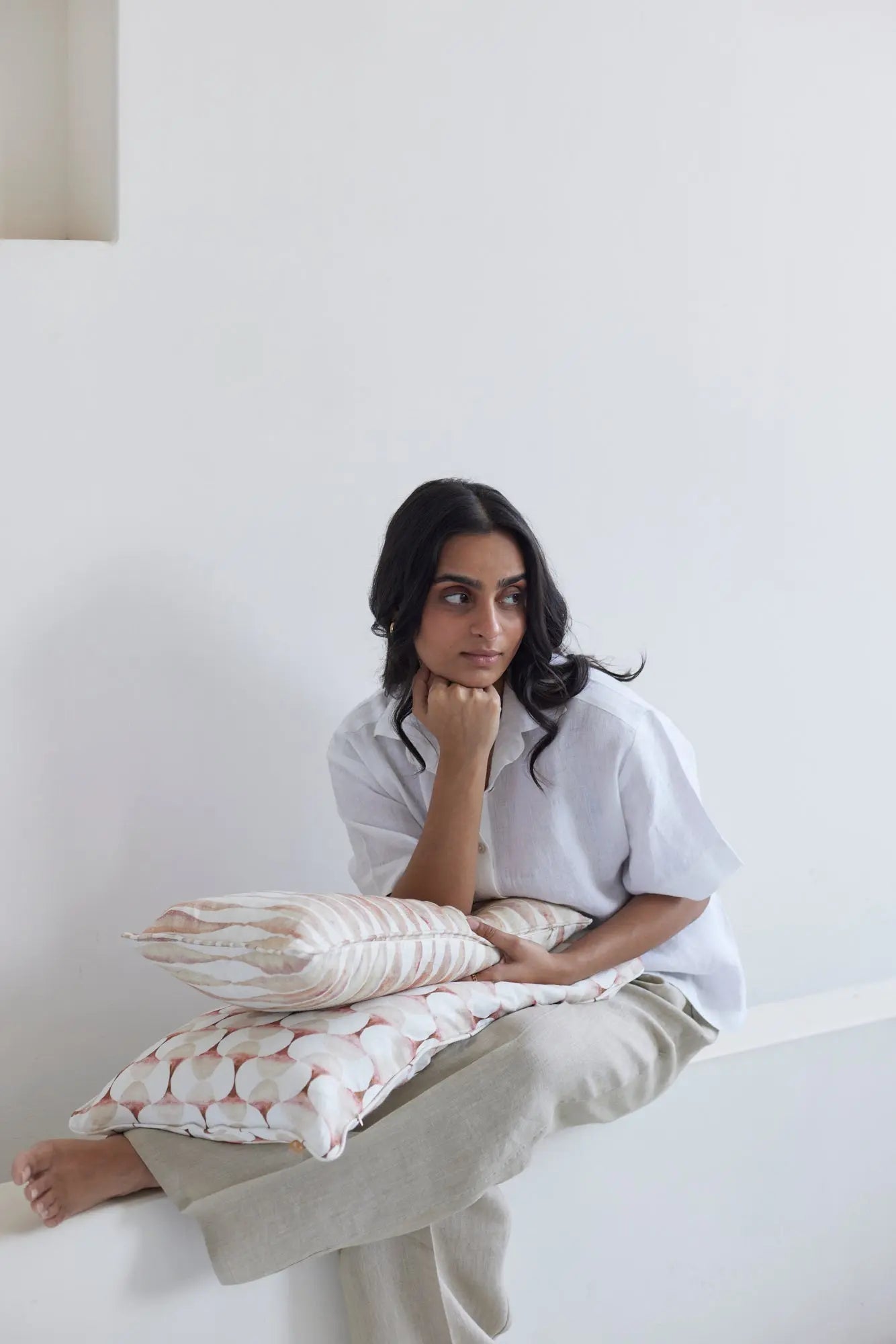 Ripple Blush Oblong Linen Cushion Cover SanctuaryLiving