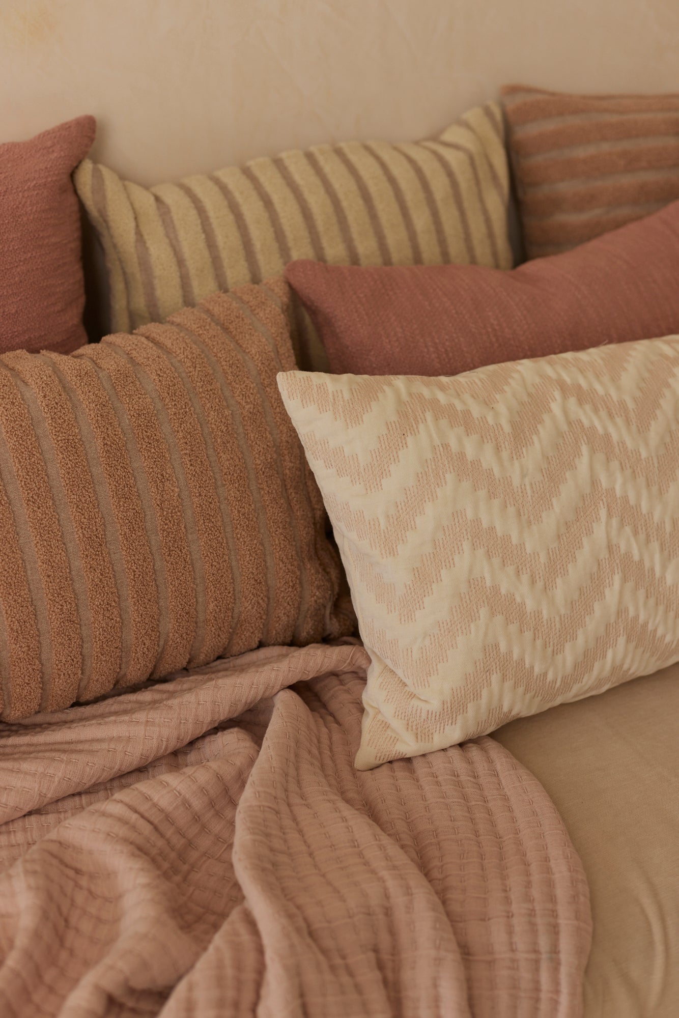 Striped Ivory Chambray Cotton Cushion Cover