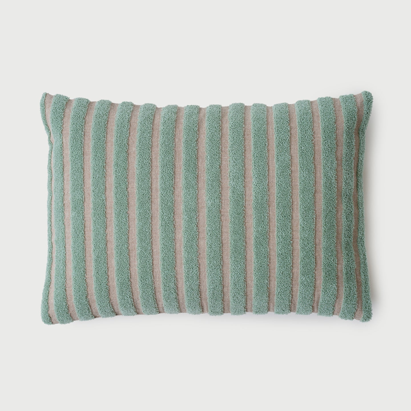 Striped Green Oblong Chambray Cotton Cushion Cover