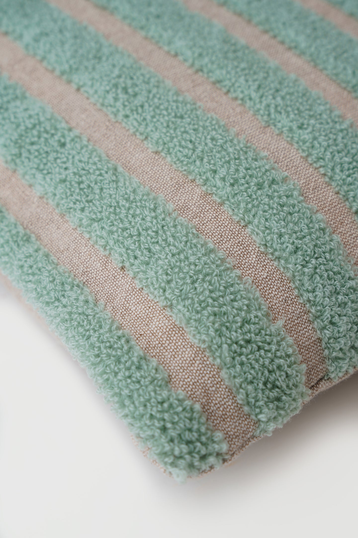 Striped Green Oblong Chambray Cotton Cushion Cover