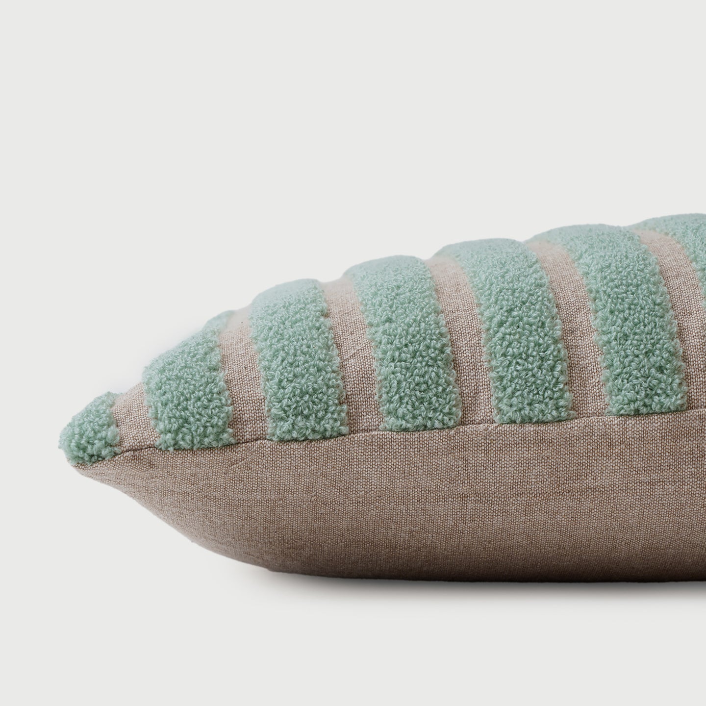 Striped Green Oblong Chambray Cotton Cushion Cover
