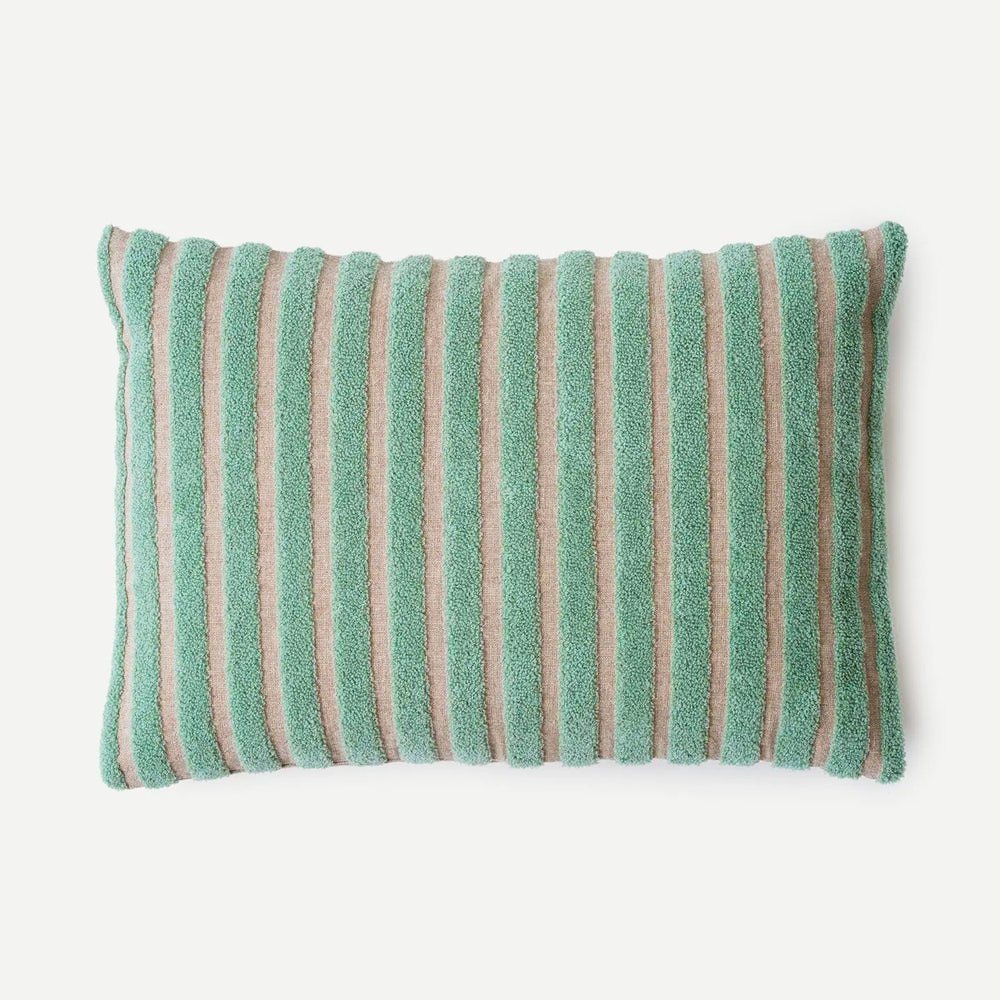 Striped Green Chambray Cotton Oblong Cushion Cover