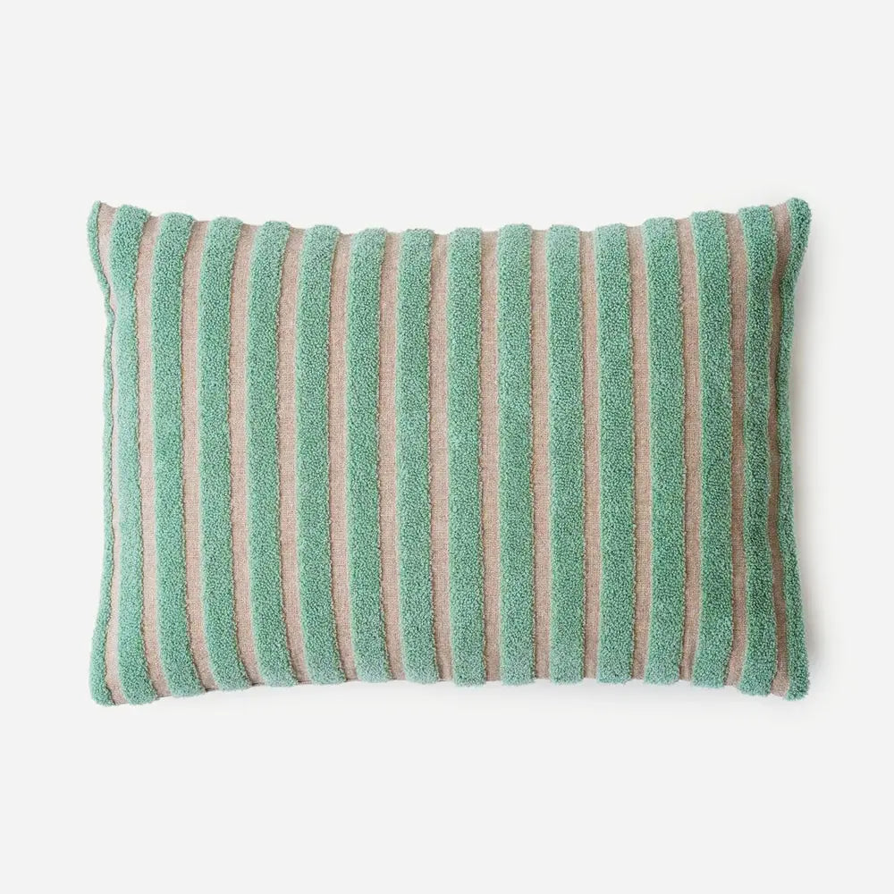 Striped Green Chambray Cotton Oblong Cushion Cover SanctuaryLiving