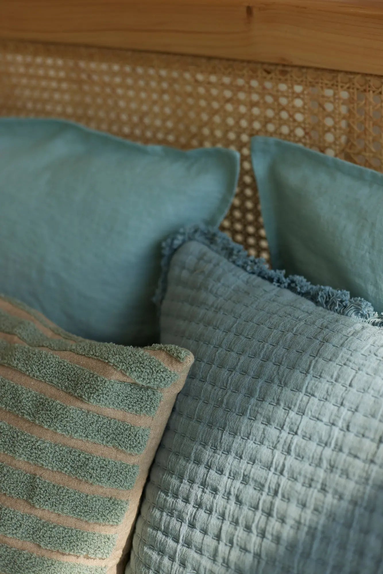 Striped Blue Oblong Chambray Cotton Cushion Cover SanctuaryLiving