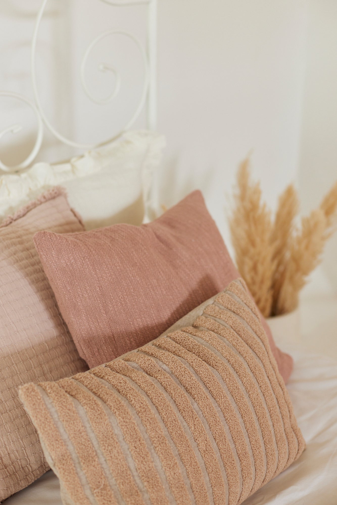 Striped Blush Oblong Chambray Cotton Cushion Cover