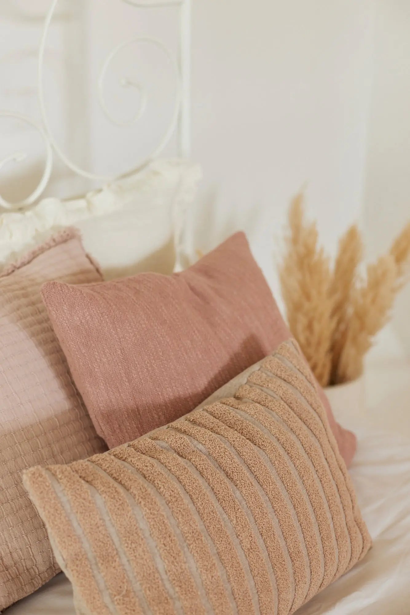 Striped Blush Oblong Chambray Cotton Cushion Cover SanctuaryLiving