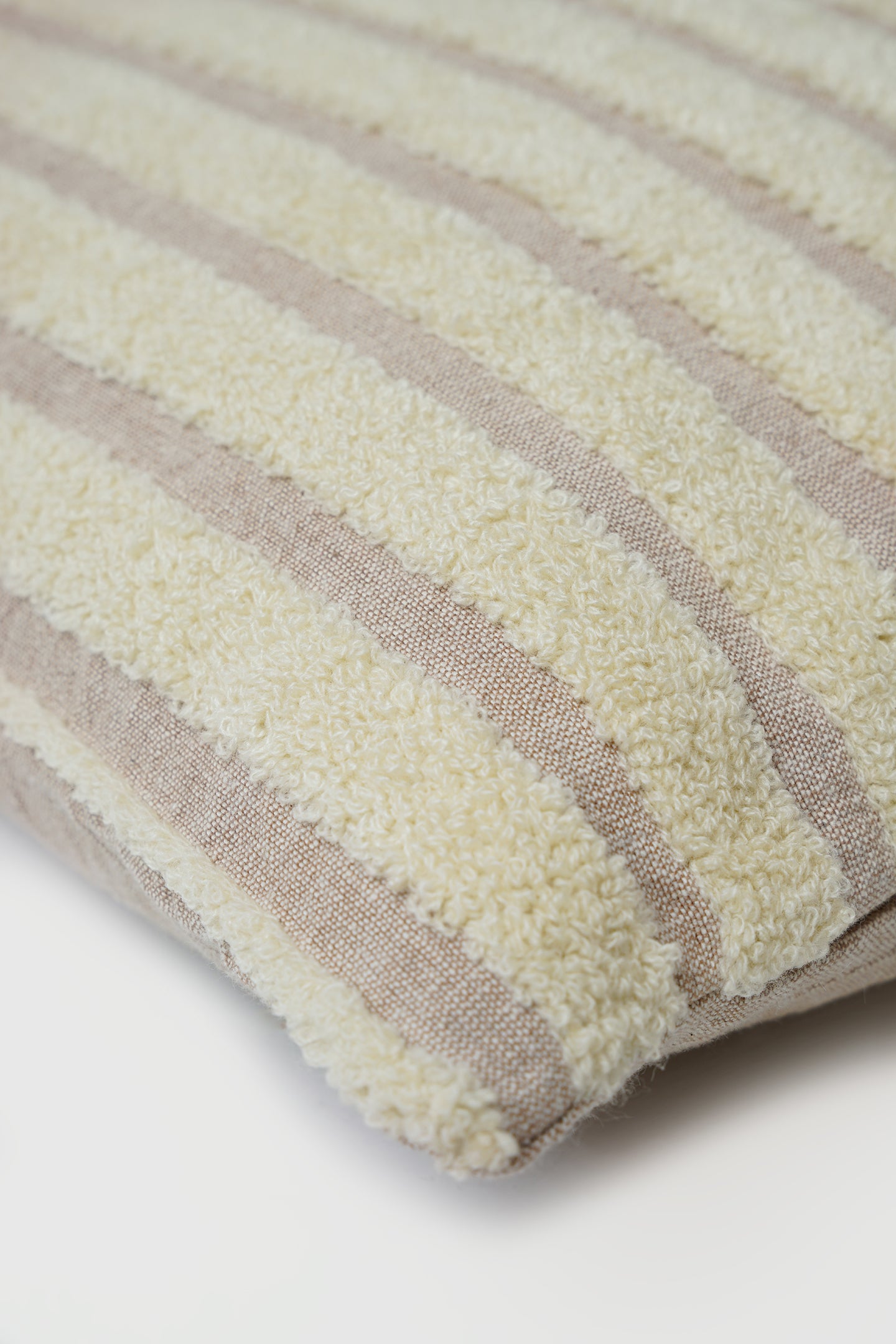 Striped Ivory Oblong Chambray Cotton Cushion Cover