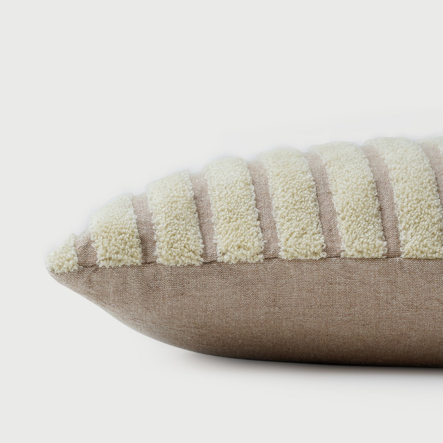 Striped Ivory Oblong Chambray Cotton Cushion Cover