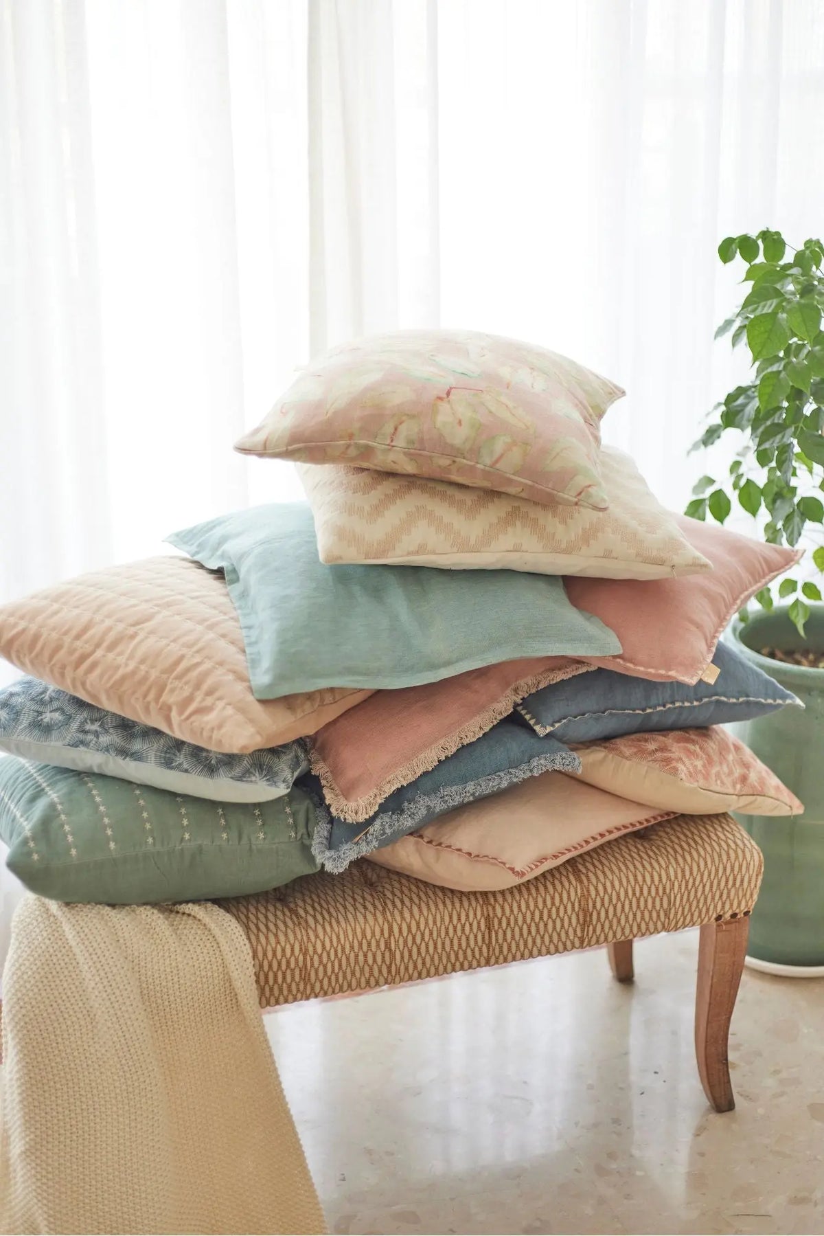 Mirage Soft Pink Linen Cushion Cover SanctuaryLiving