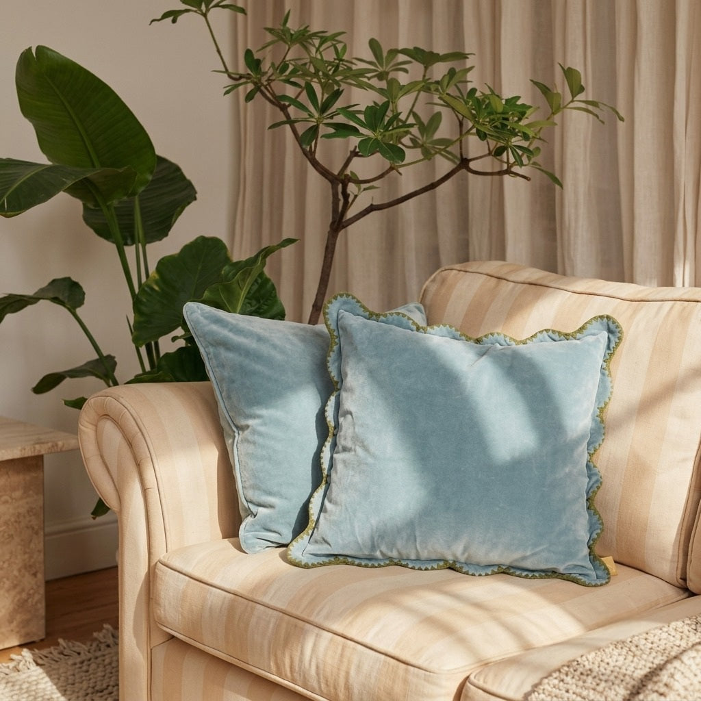 Soft Blue Velvet Euro Sham