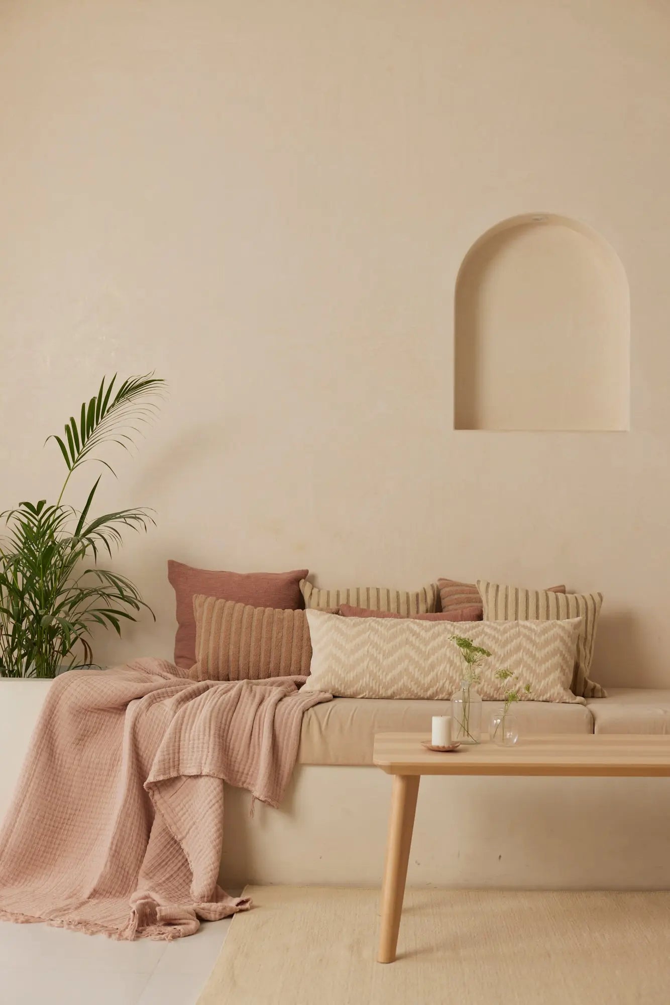 Chevron Blush Lumbar Velvet Cushion Cover SanctuaryLiving