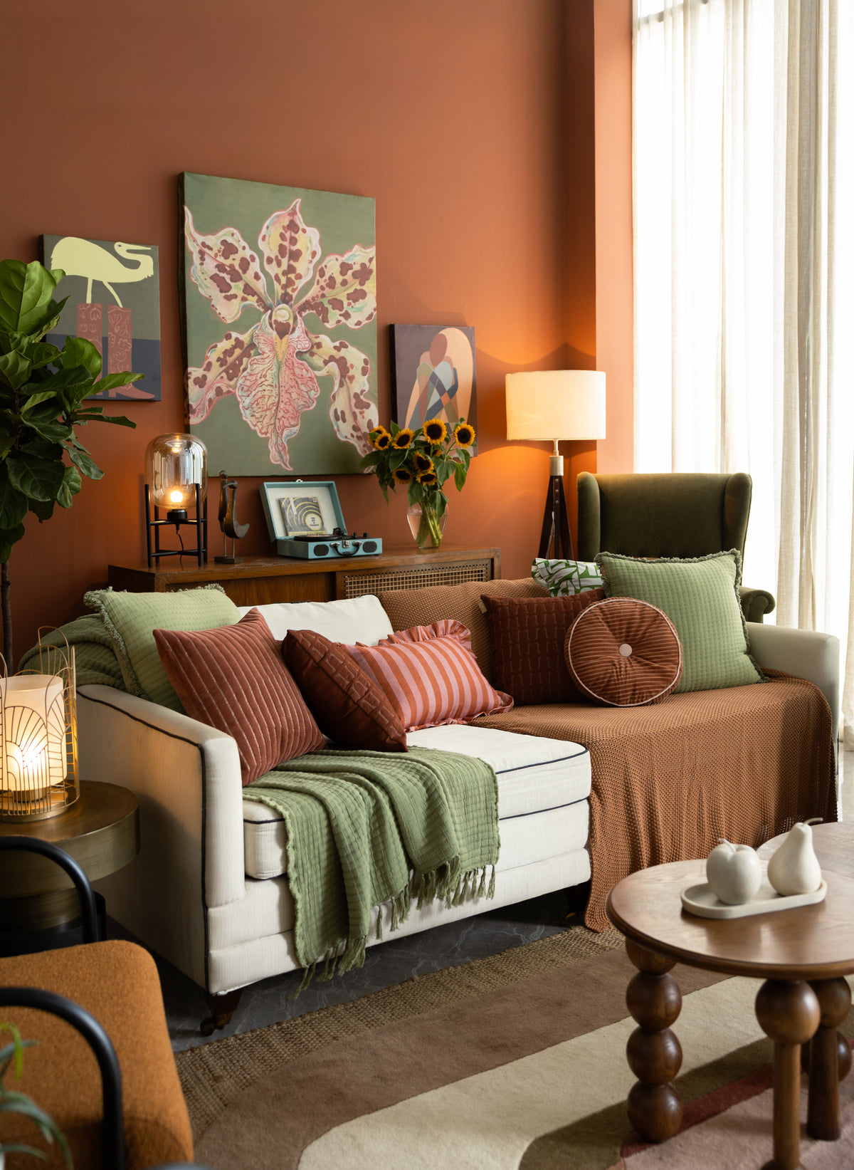 Eden Striped Tan Brown Velvet Cushion Cover