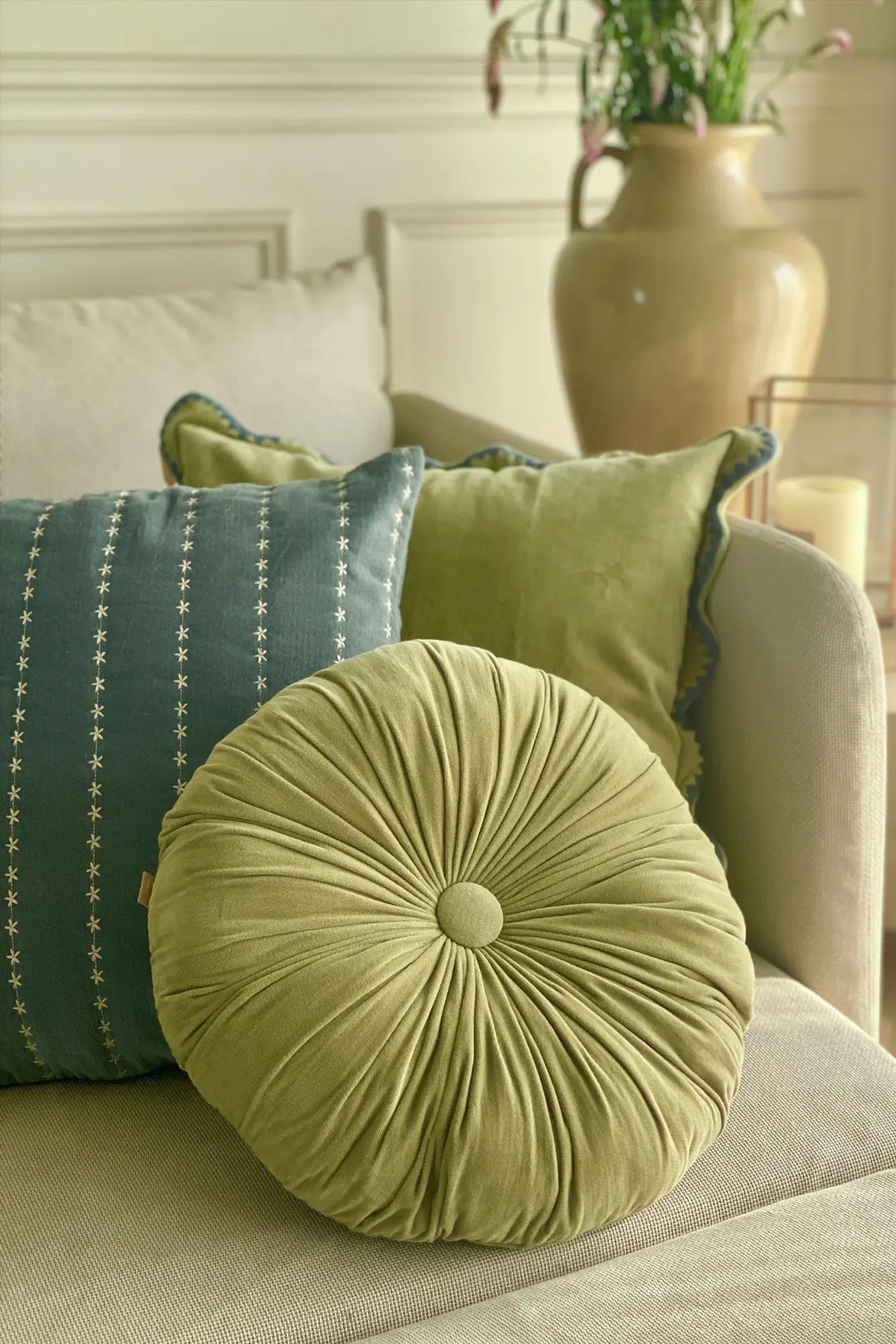 Cuddle Fern Velvet Round Cushion SanctuaryLiving