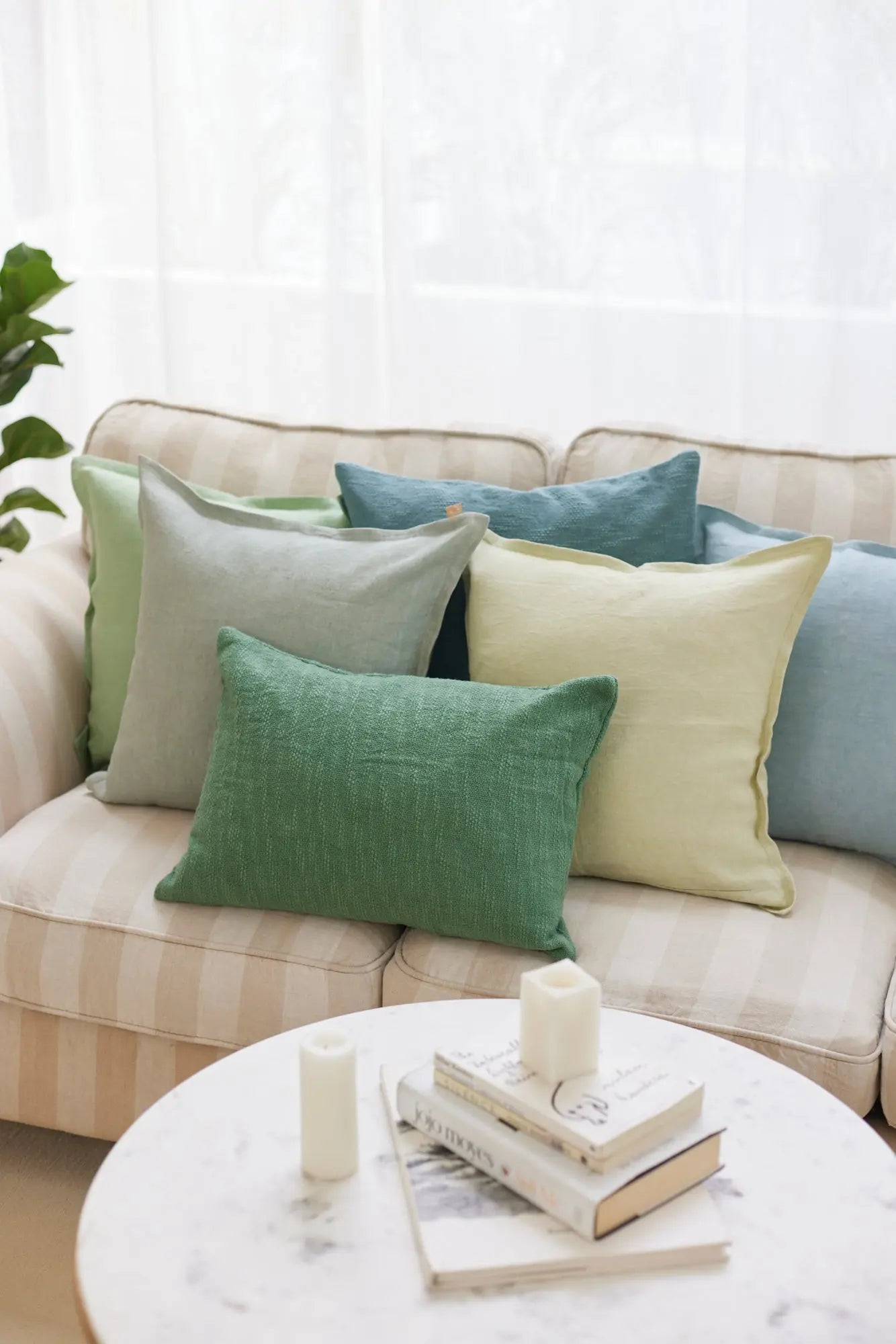 Cotton Slub Green Oblong Cushion Cover SanctuaryLiving