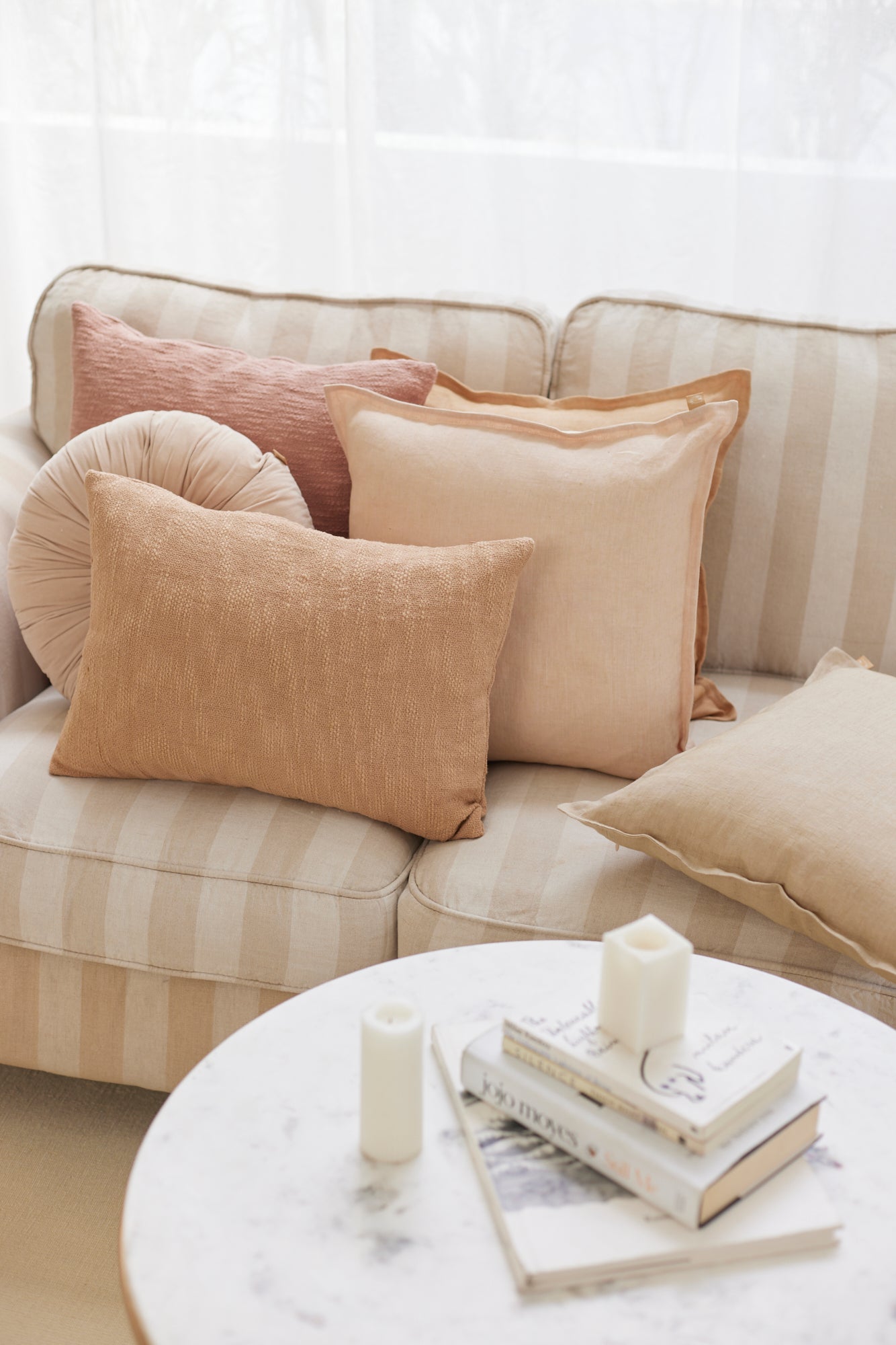 Cotton Slub Beige Oblong Cushion Cover
