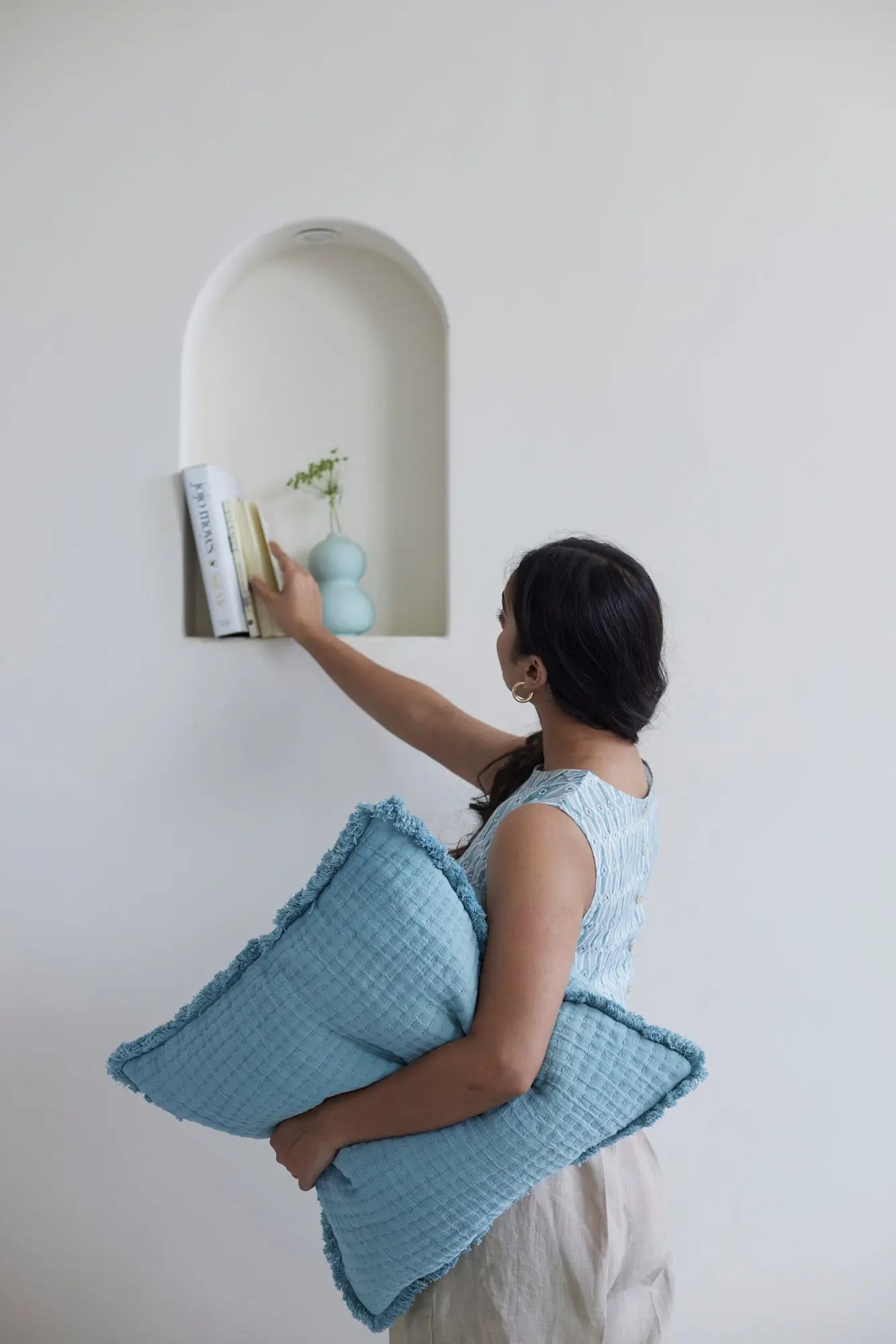 Trail Powder Blue Cotton Cushion Cover SanctuaryLiving