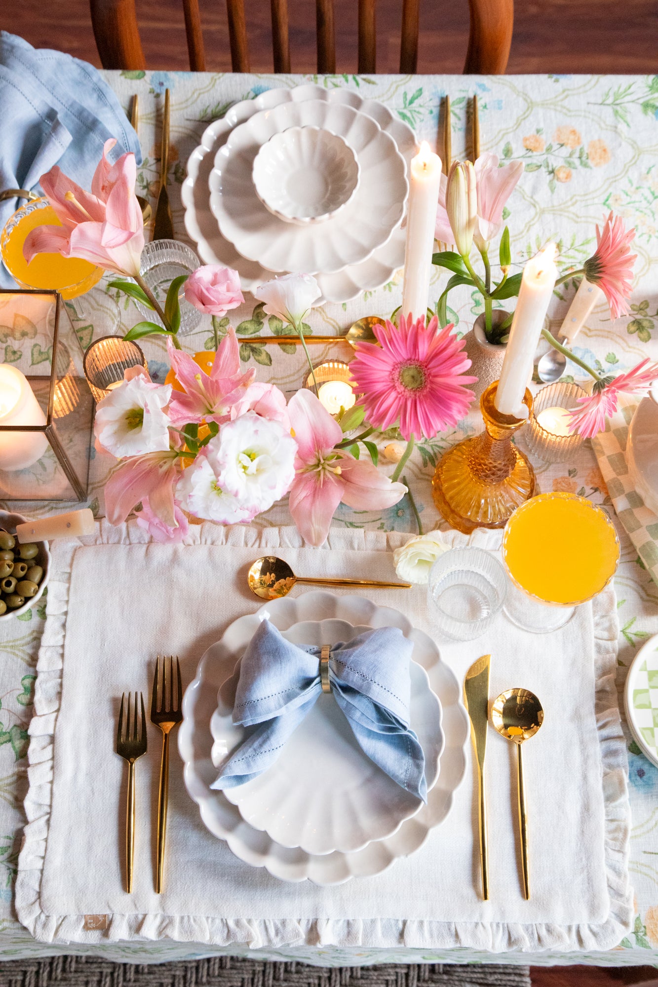 Herringbone Ruffle Ivory Table Mats-Set of 2