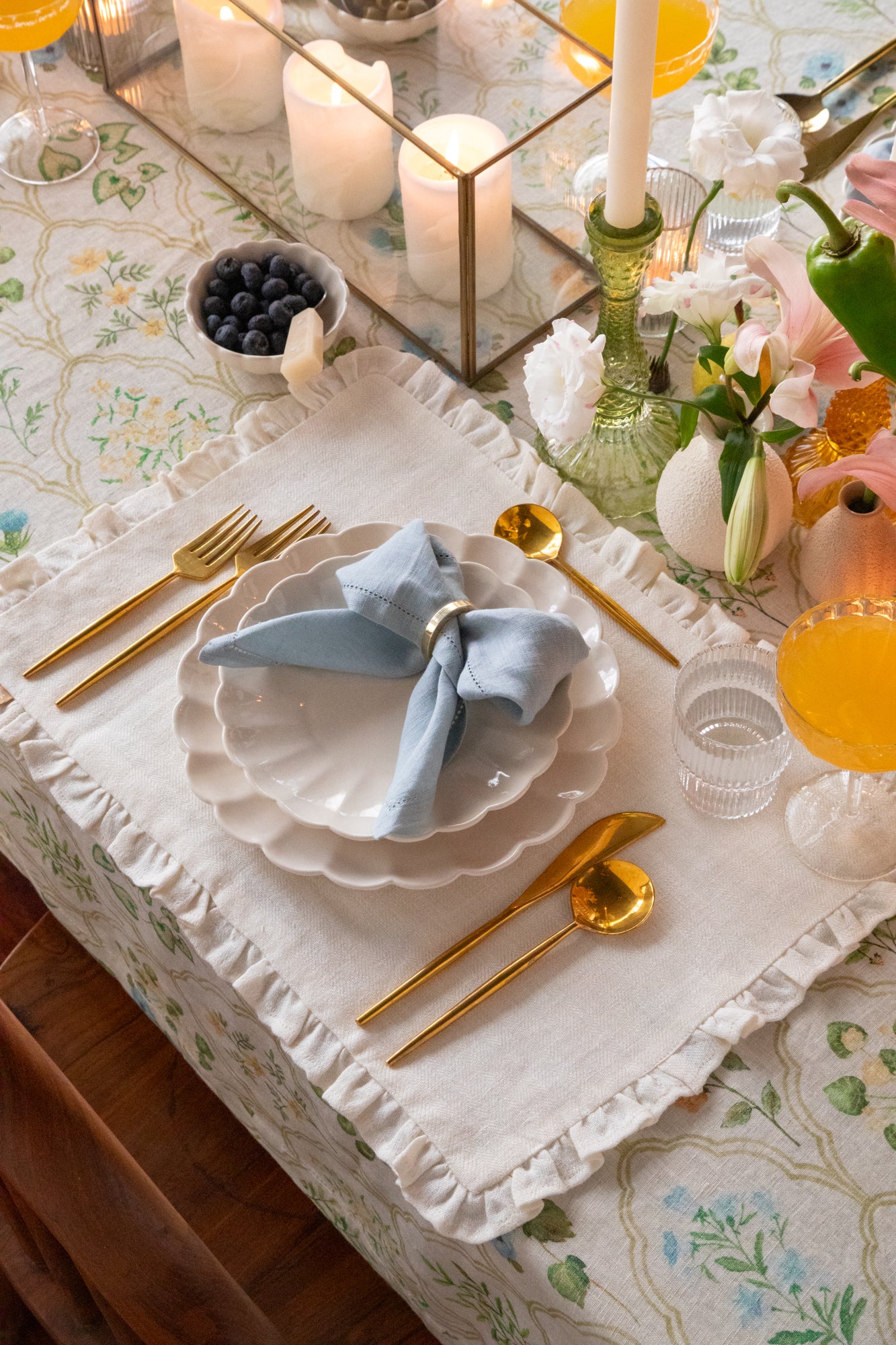 Herringbone Ruffle Ivory Table Mats-Set of 2