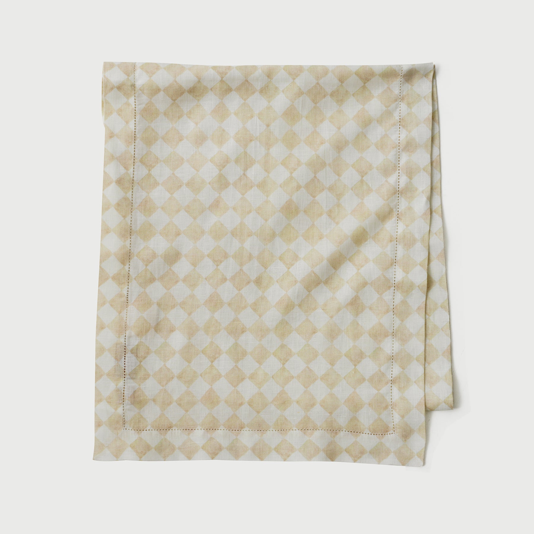 Checker Beige Linen Table Runner
