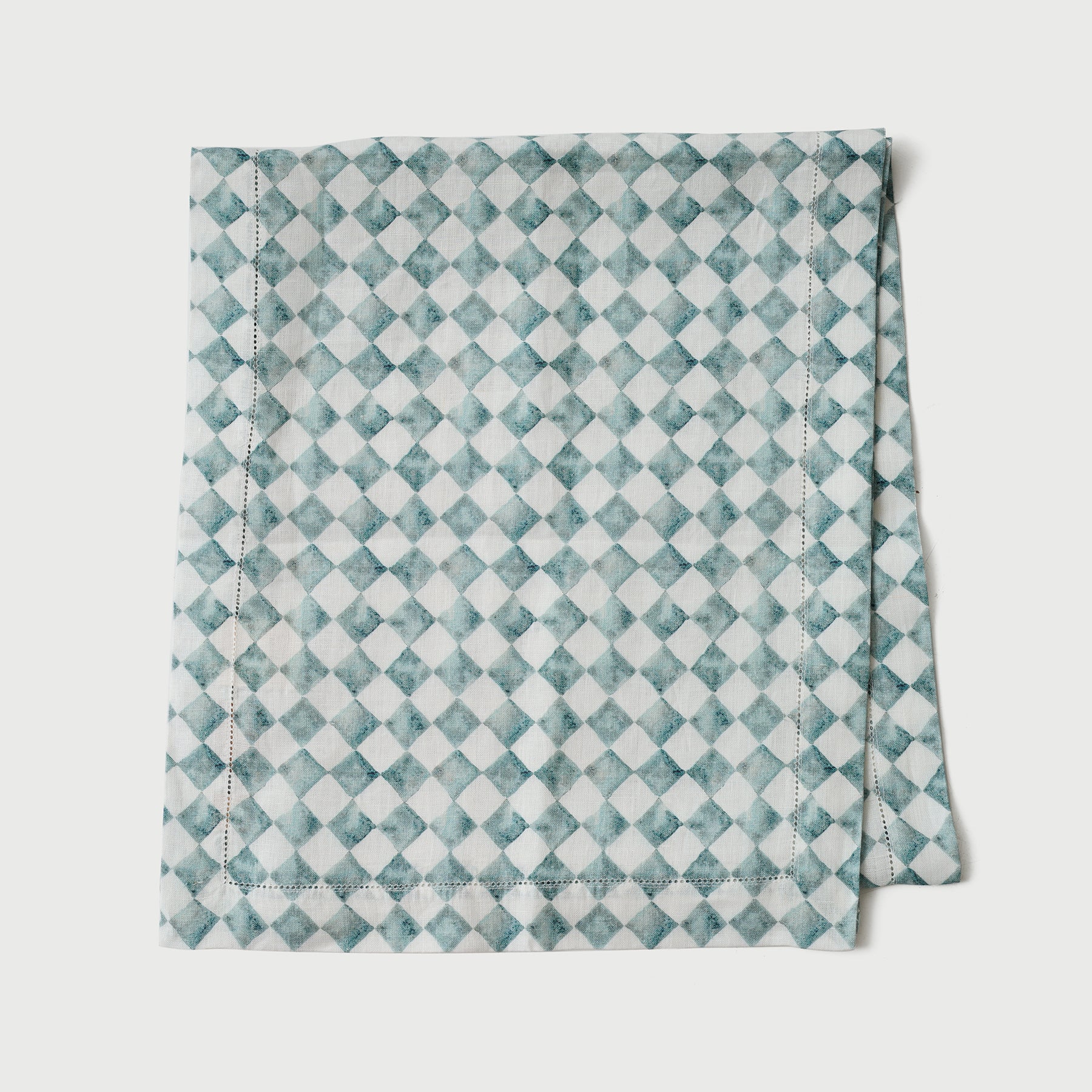 Checker Blue Linen Table Runner