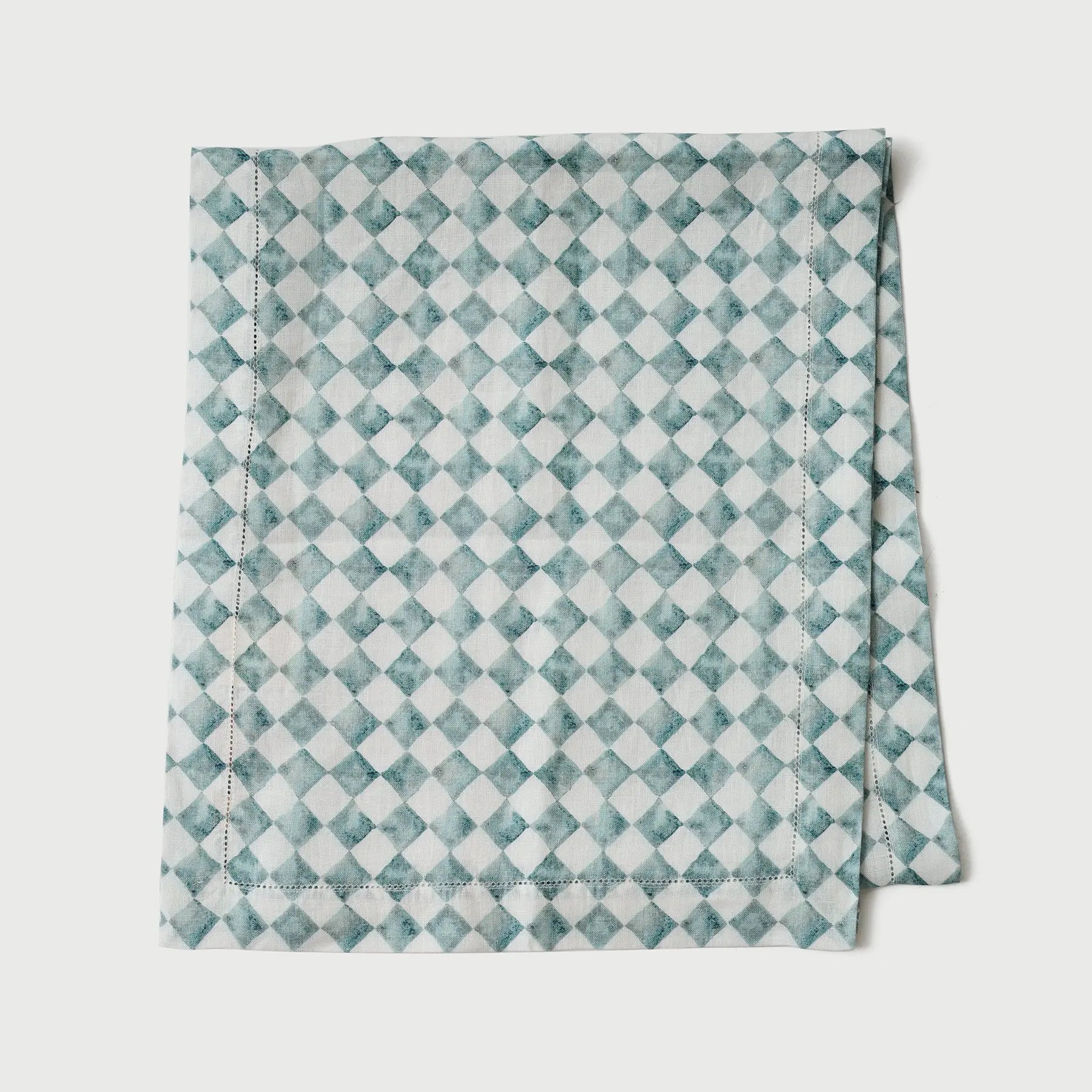 Checker Blue Linen Table Runner SanctuaryLiving