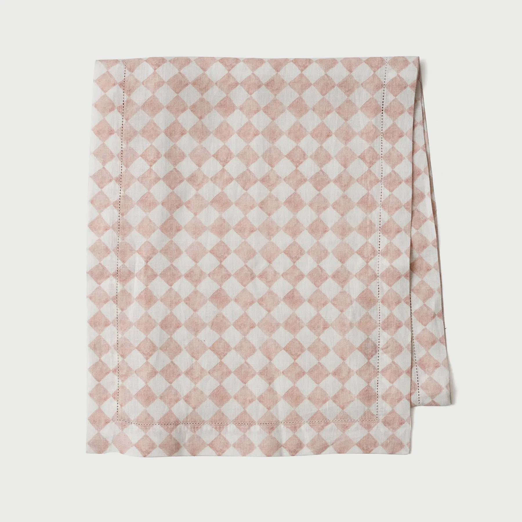 Checker Blush Linen Table Runner SanctuaryLiving