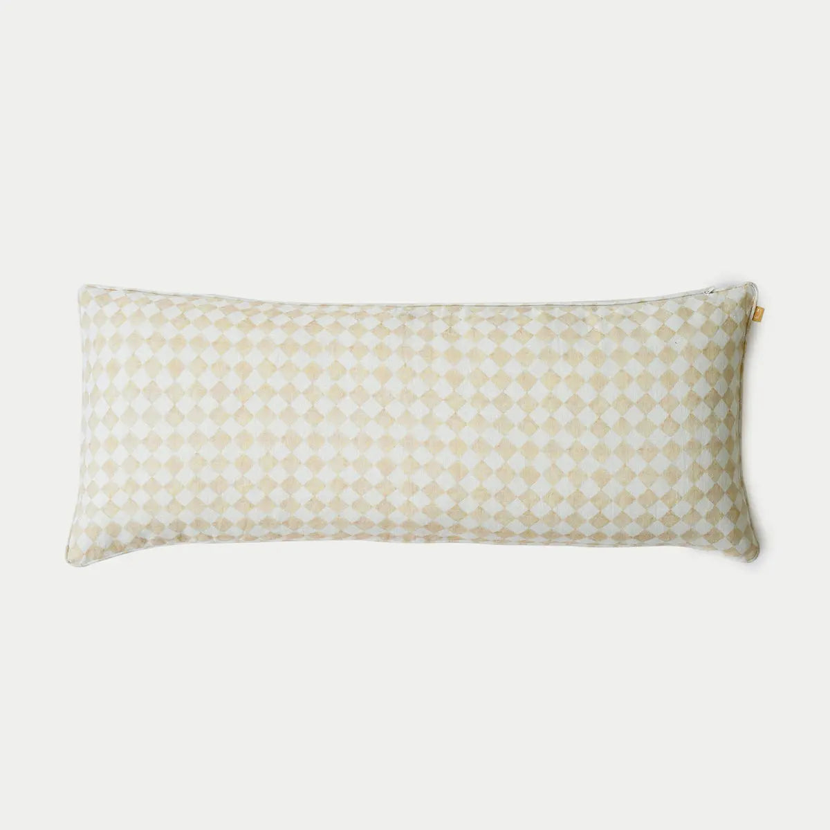 Checker Beige Linen Lumbar Cushion Cover SanctuaryLiving