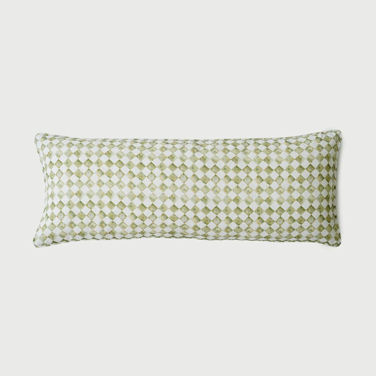 Checker Green Linen Lumbar Cushion Cover