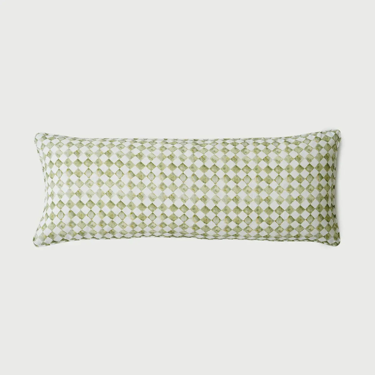 Checker Green Linen Lumbar Cushion Cover SanctuaryLiving