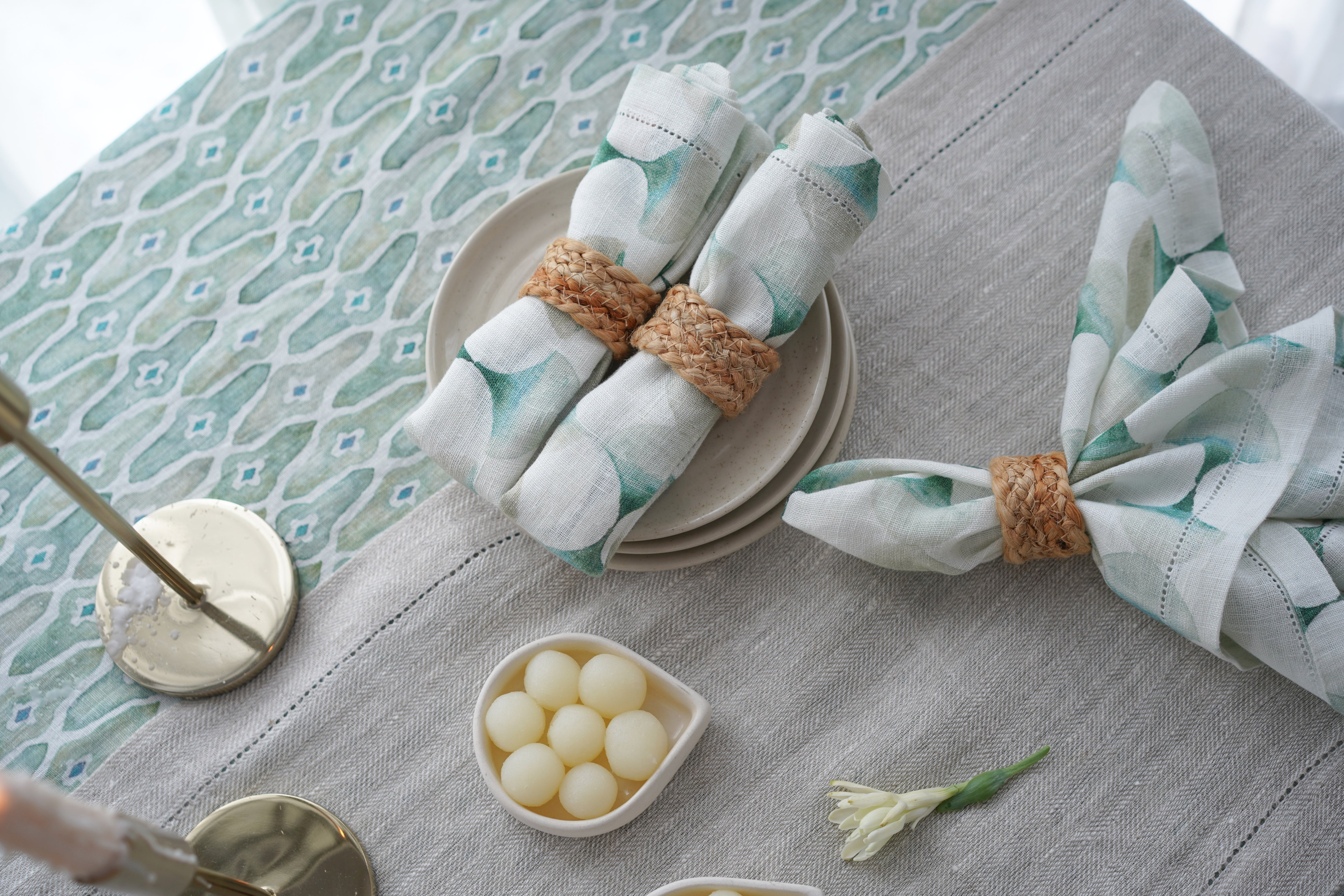 Linen Duck Egg Table Mats and Napkins Gift Set