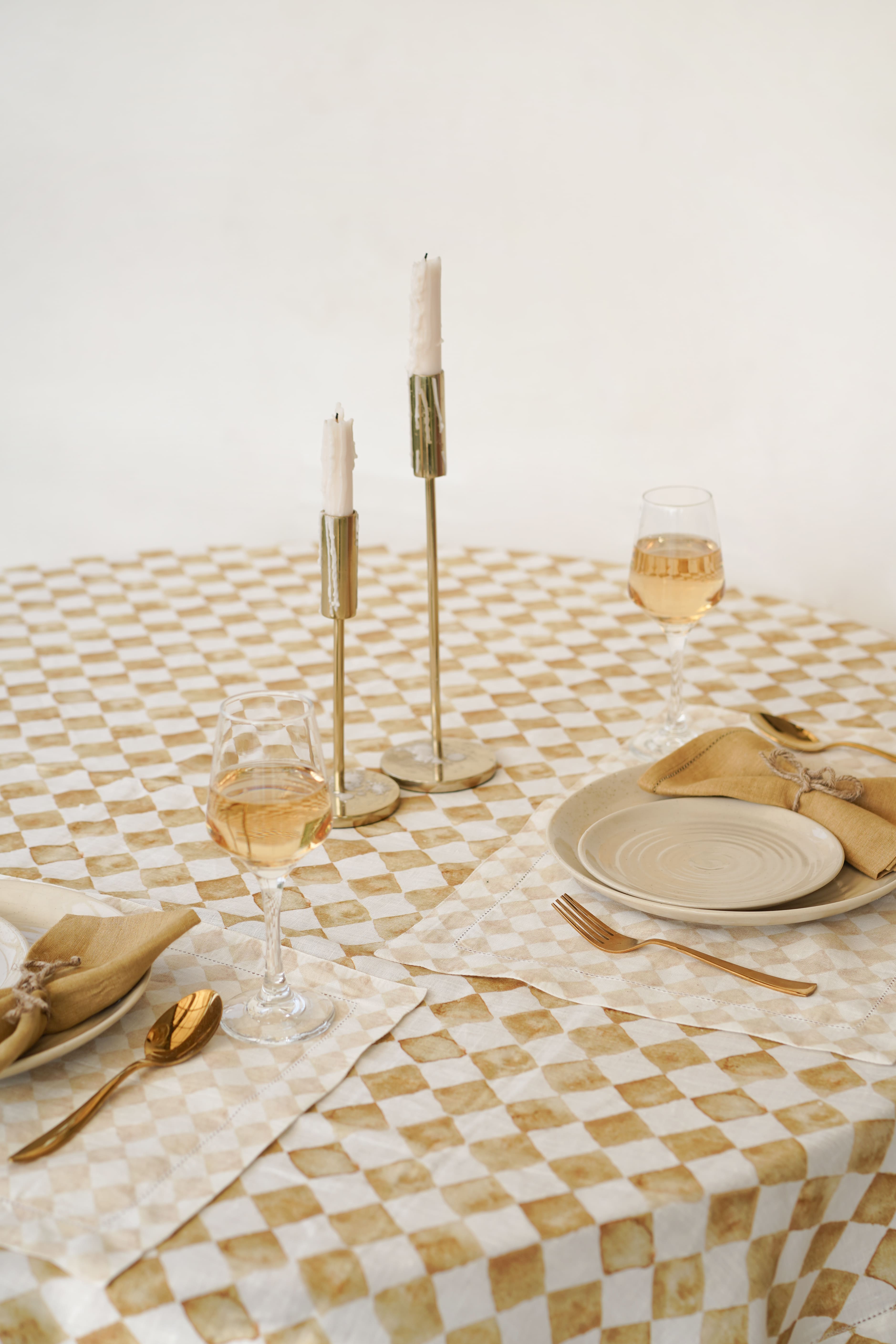 Checker Ochre Linen Table Cover