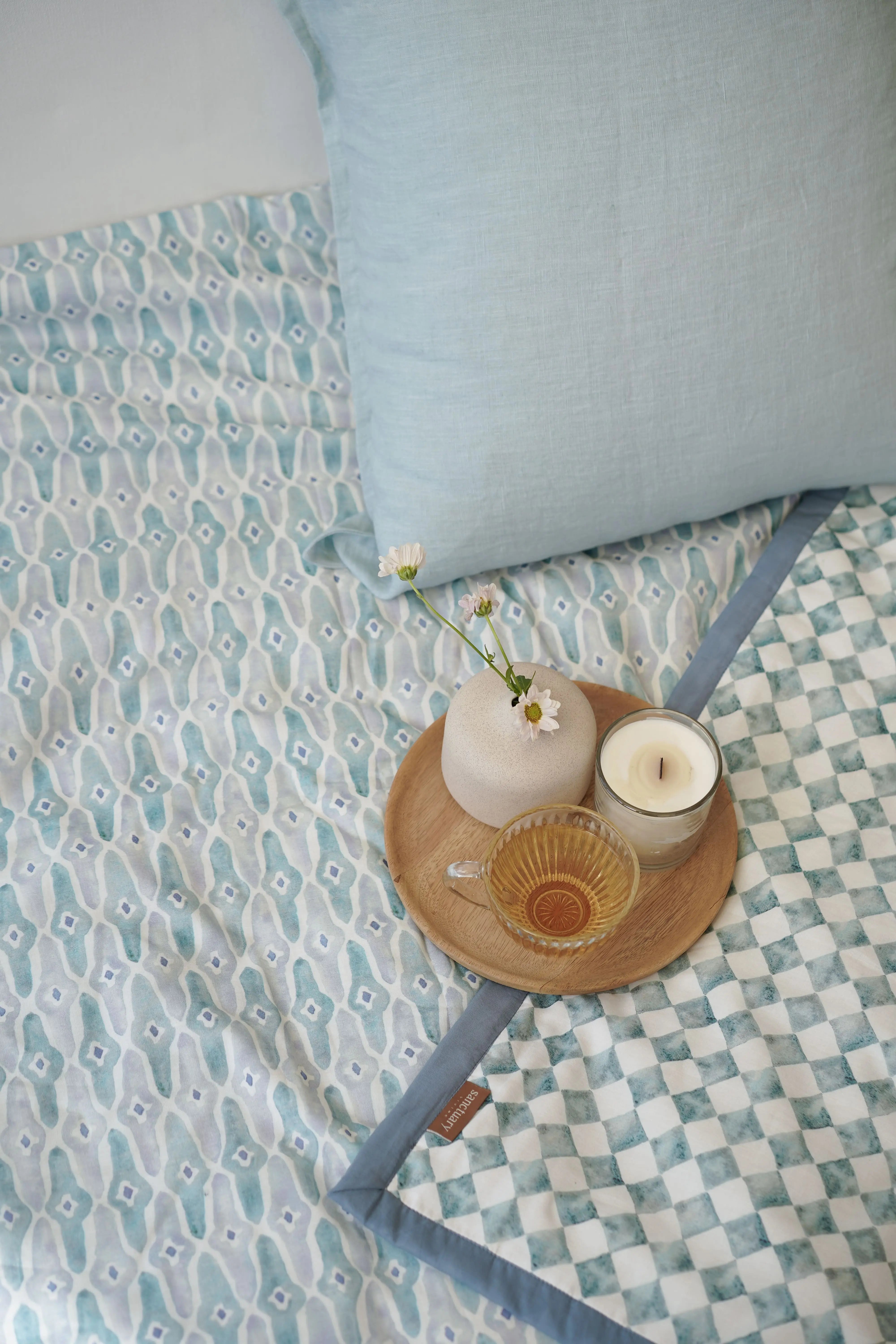 Checker Mosaic Blue Cotton Dohar SanctuaryLiving